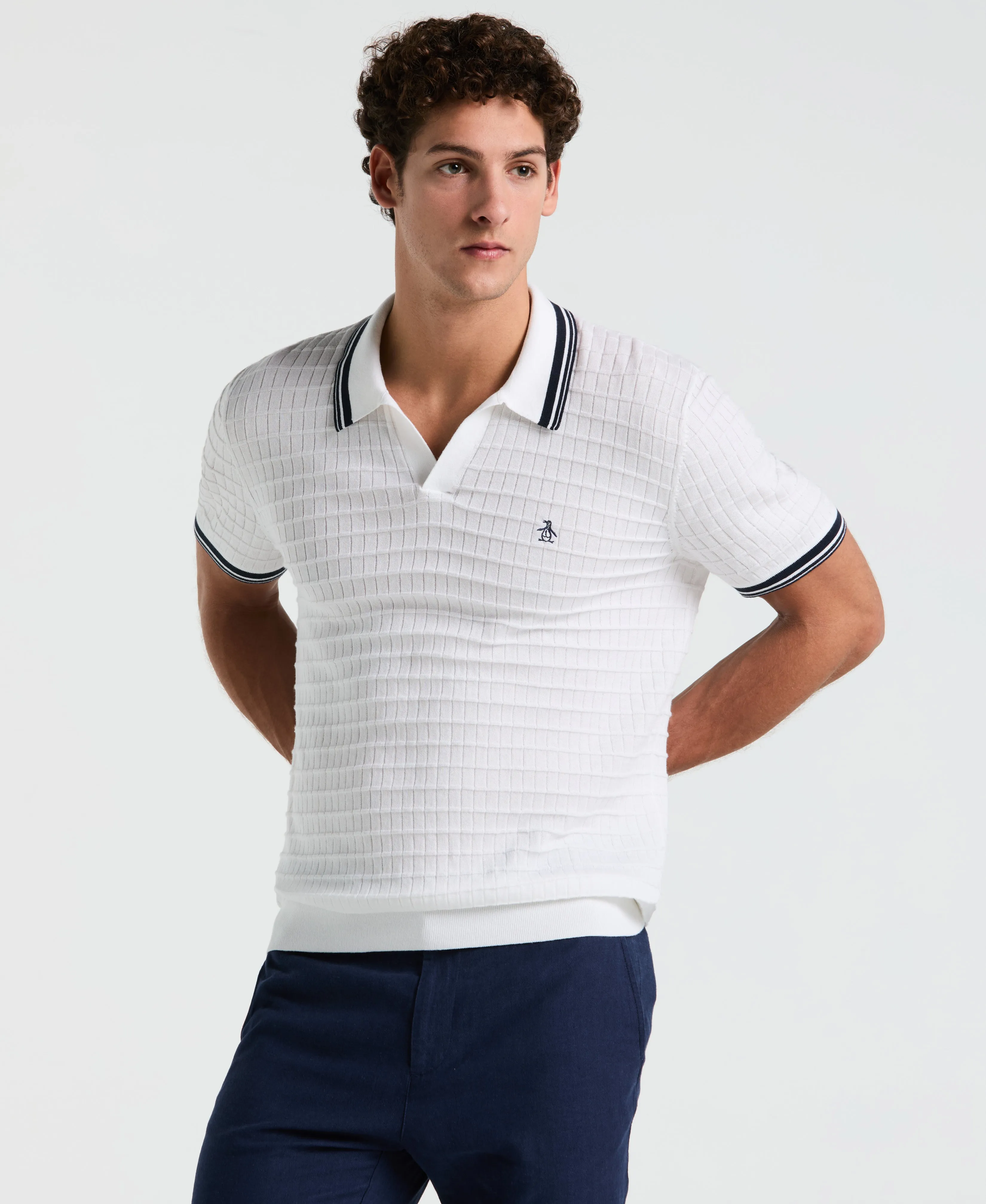 Grid Knit Johnny Collar Sweater Polo sold by Original Penguin