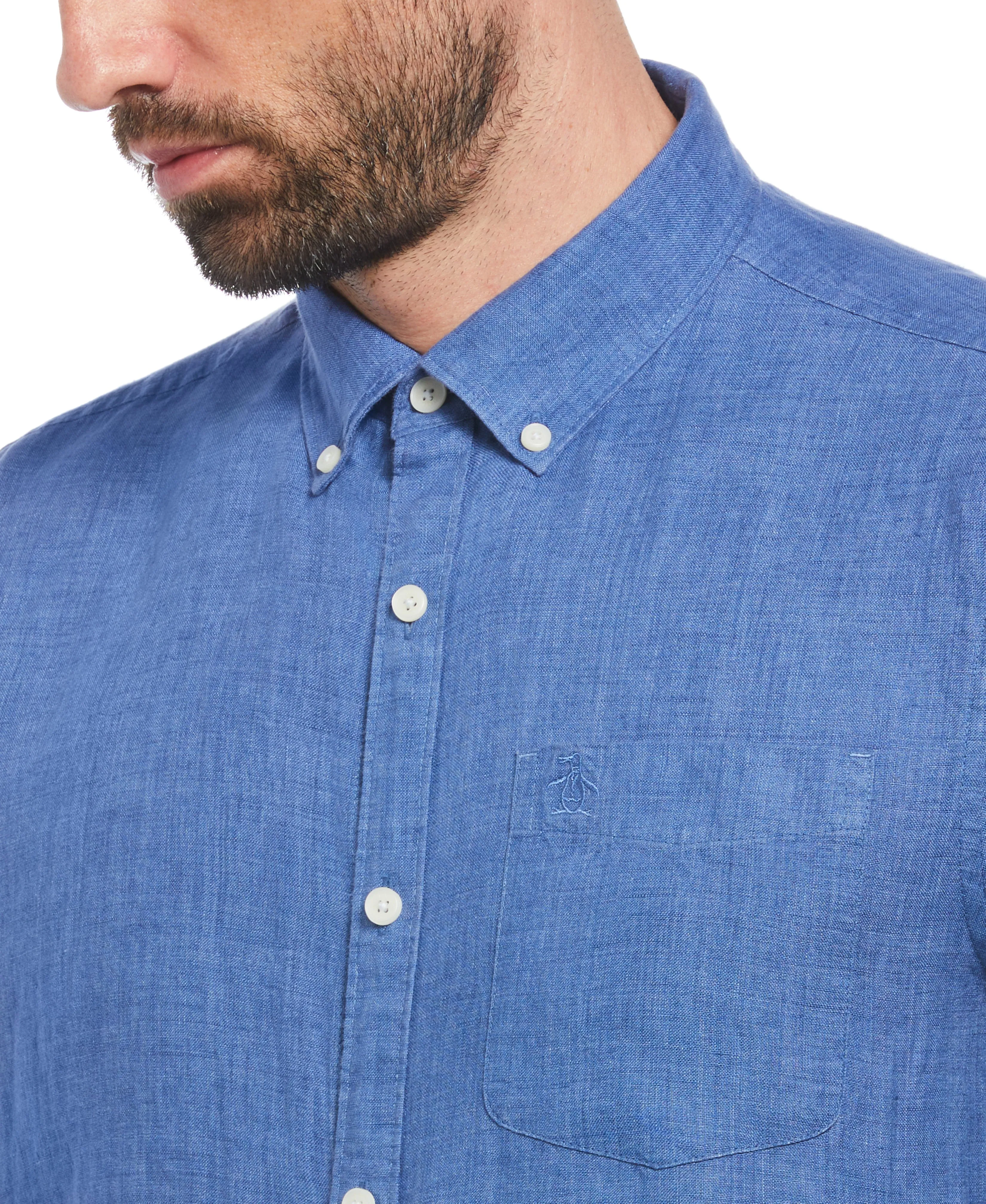 Delave Linen Short Sleeve Button-Down Shirt With Chest Pocket sold by Original Penguin product image thumbnail 3