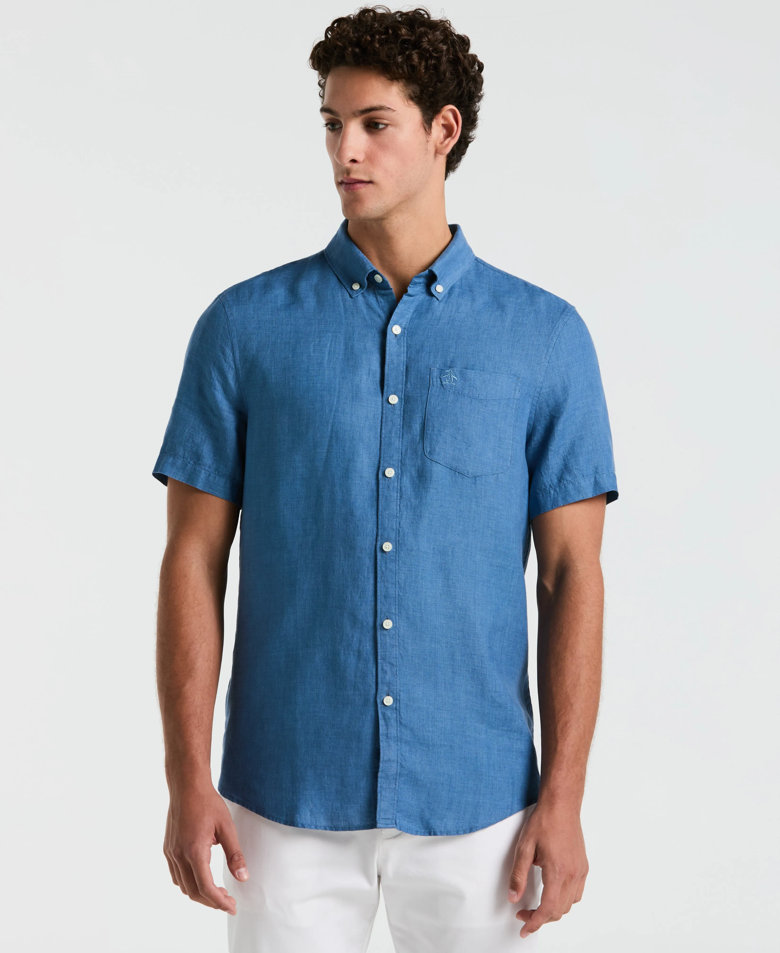 Delave Linen Short Sleeve Button-Down Shirt With Chest Pocket sold by Original Penguin product image thumbnail 4