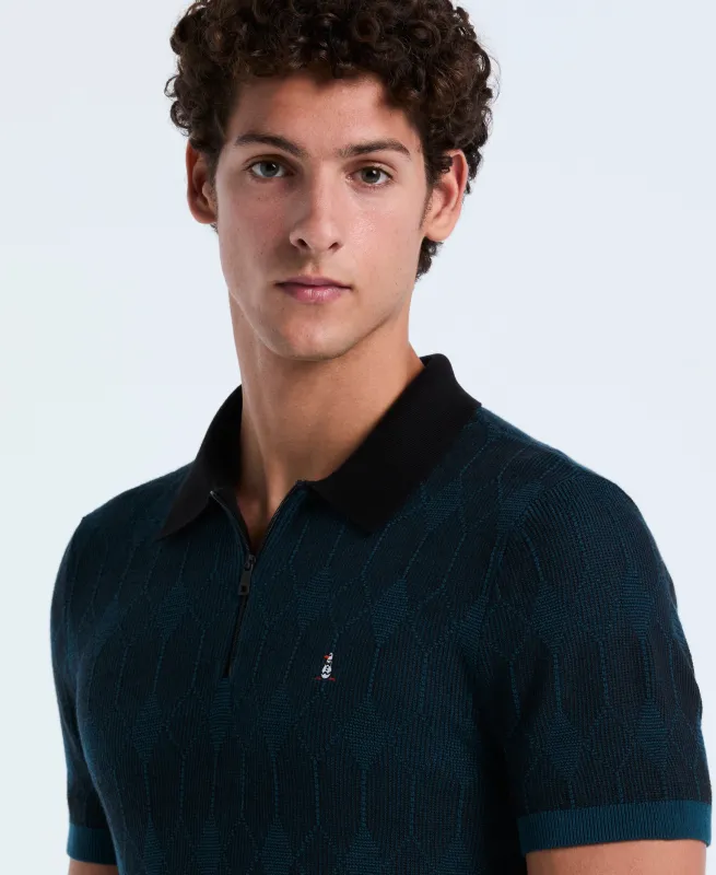 Quarter Zip Jacquard Sweater Polo sold by Original Penguin