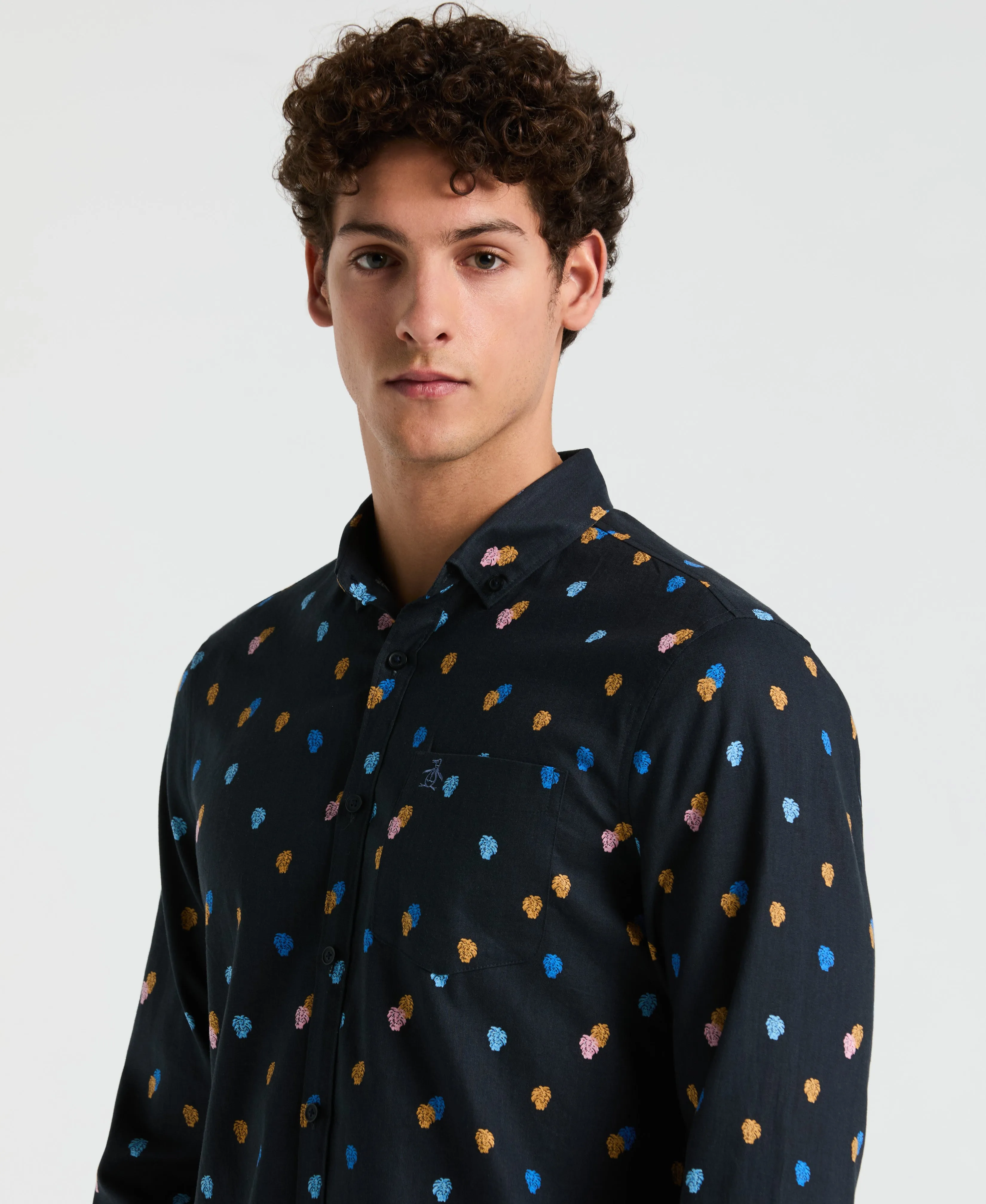 Linen Blend Mini Monstera Print Shirt sold by Original Penguin product image thumbnail 2