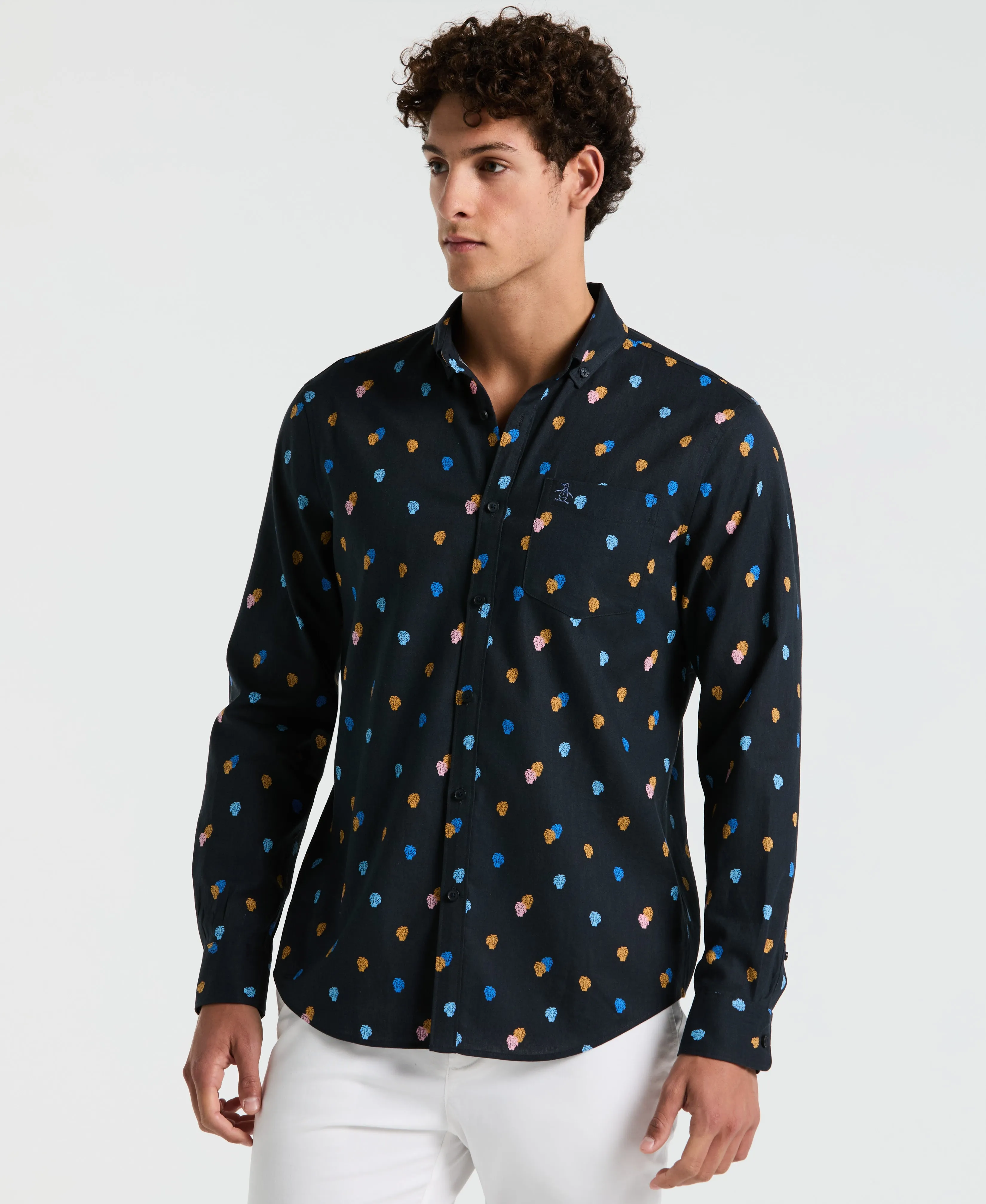 Linen Blend Mini Monstera Print Shirt sold by Original Penguin product image thumbnail 3