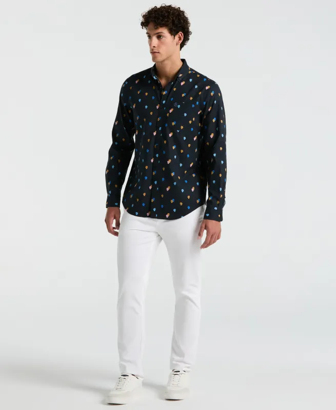Linen Blend Mini Monstera Print Shirt sold by Original Penguin