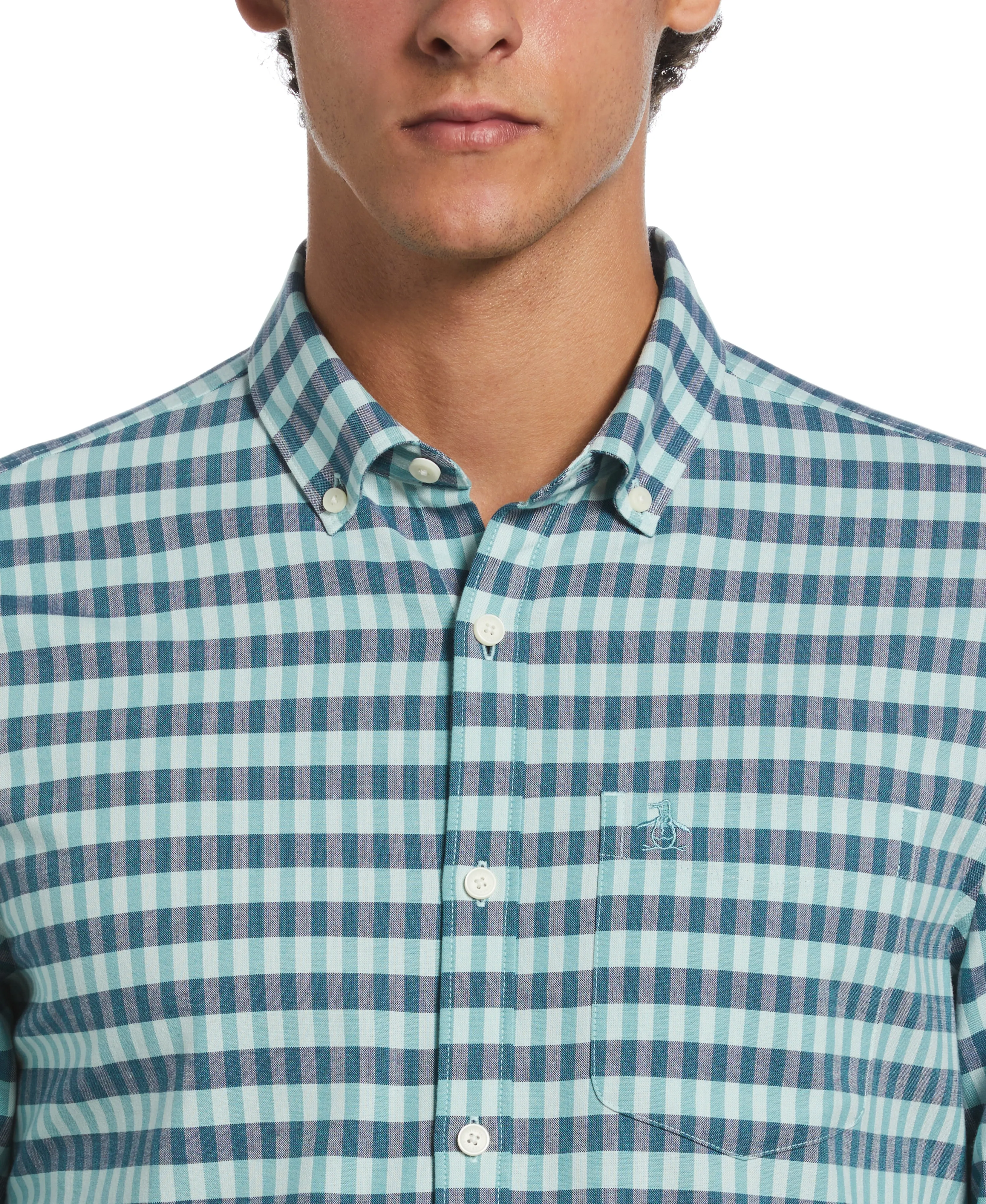 Long Sleeve Eco Chambray Plaid Shirt sold by Original Penguin