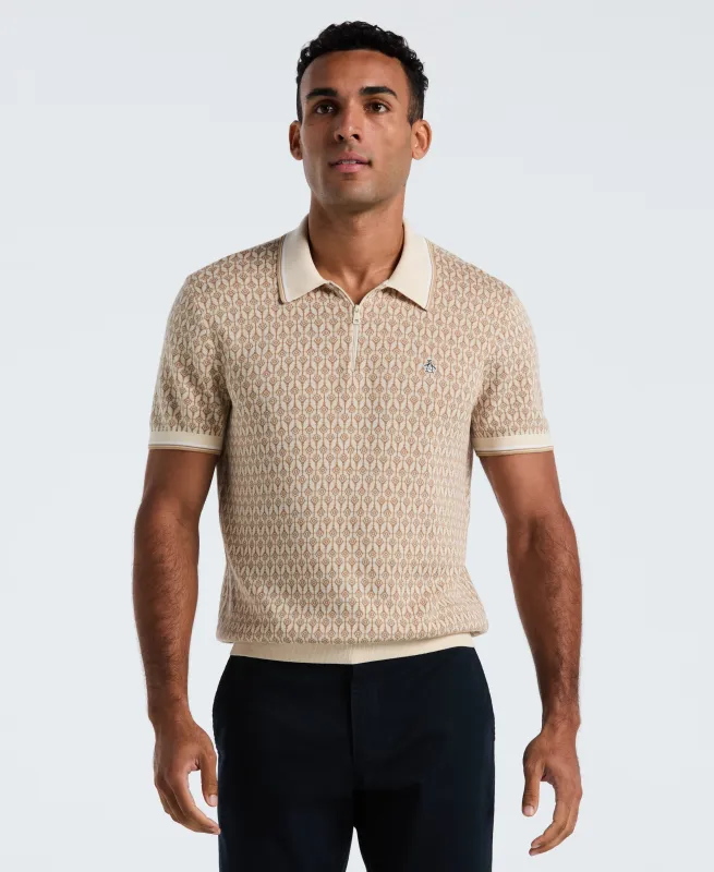 Quarter Zip Geo Jacquard Sweater Polo sold by Original Penguin