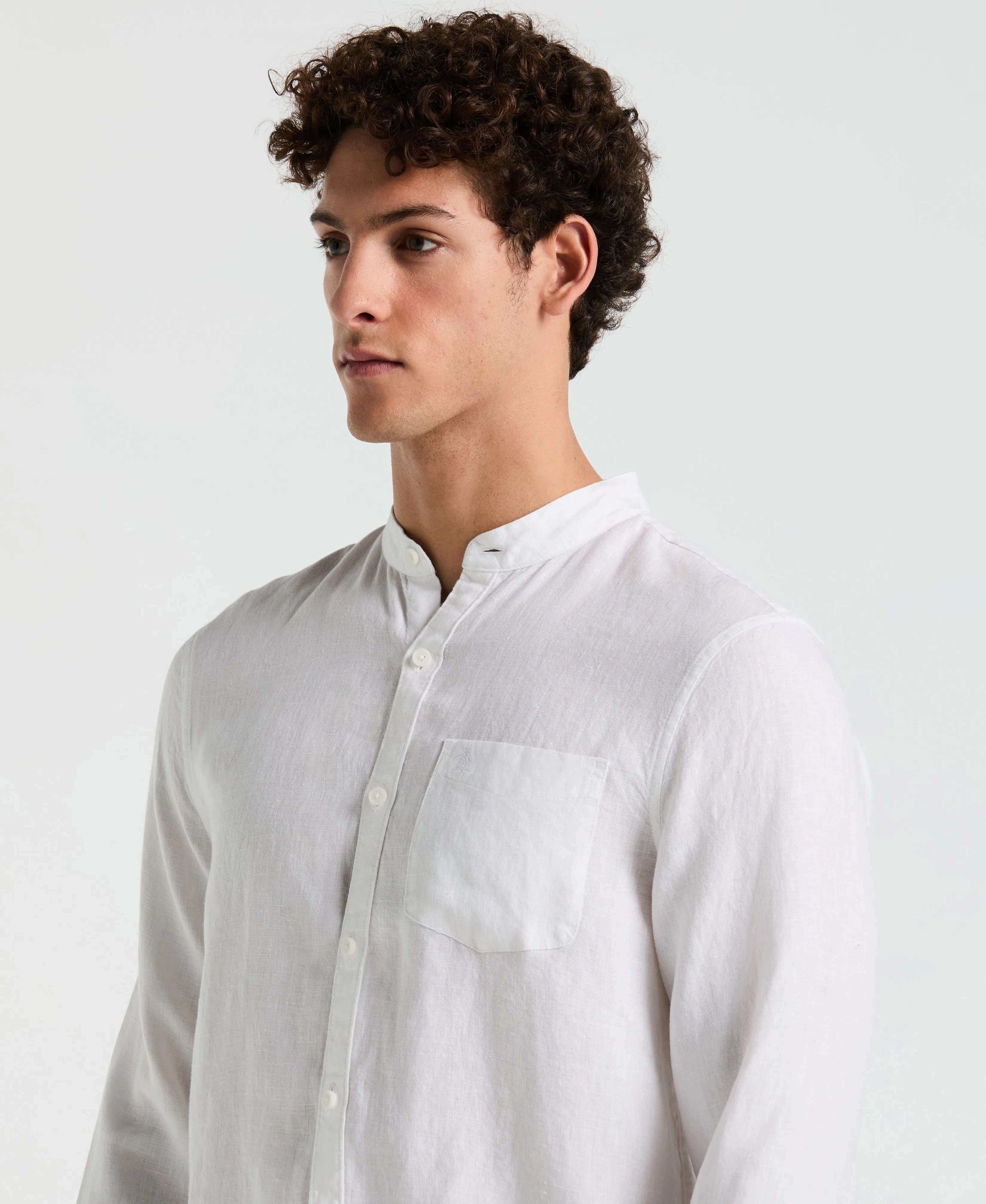 Delave Linen Mandarin Collar Shirt sold by Original Penguin product image thumbnail 3