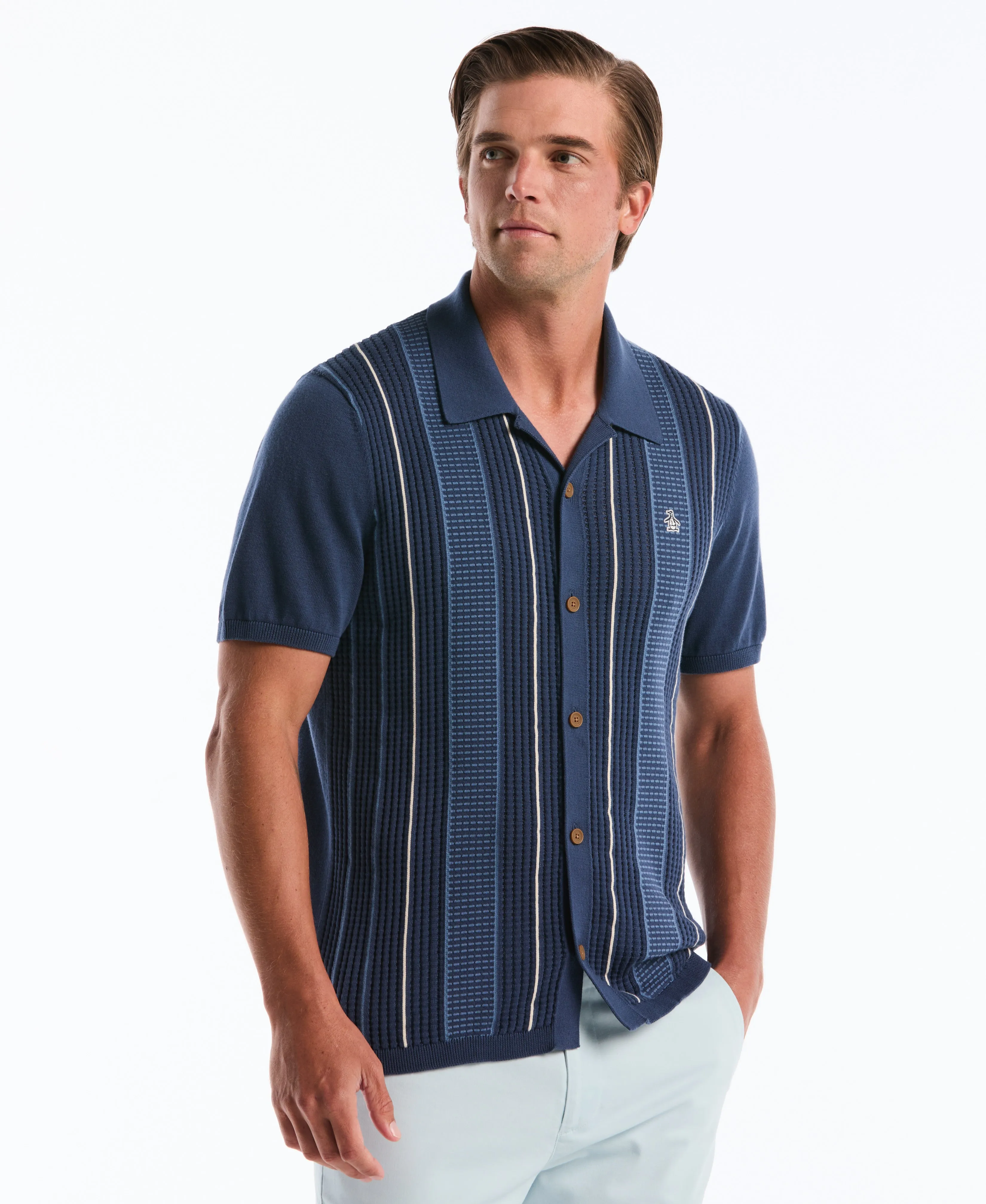 Vertical Striped Button-Up Sweater Polo sold by Original Penguin