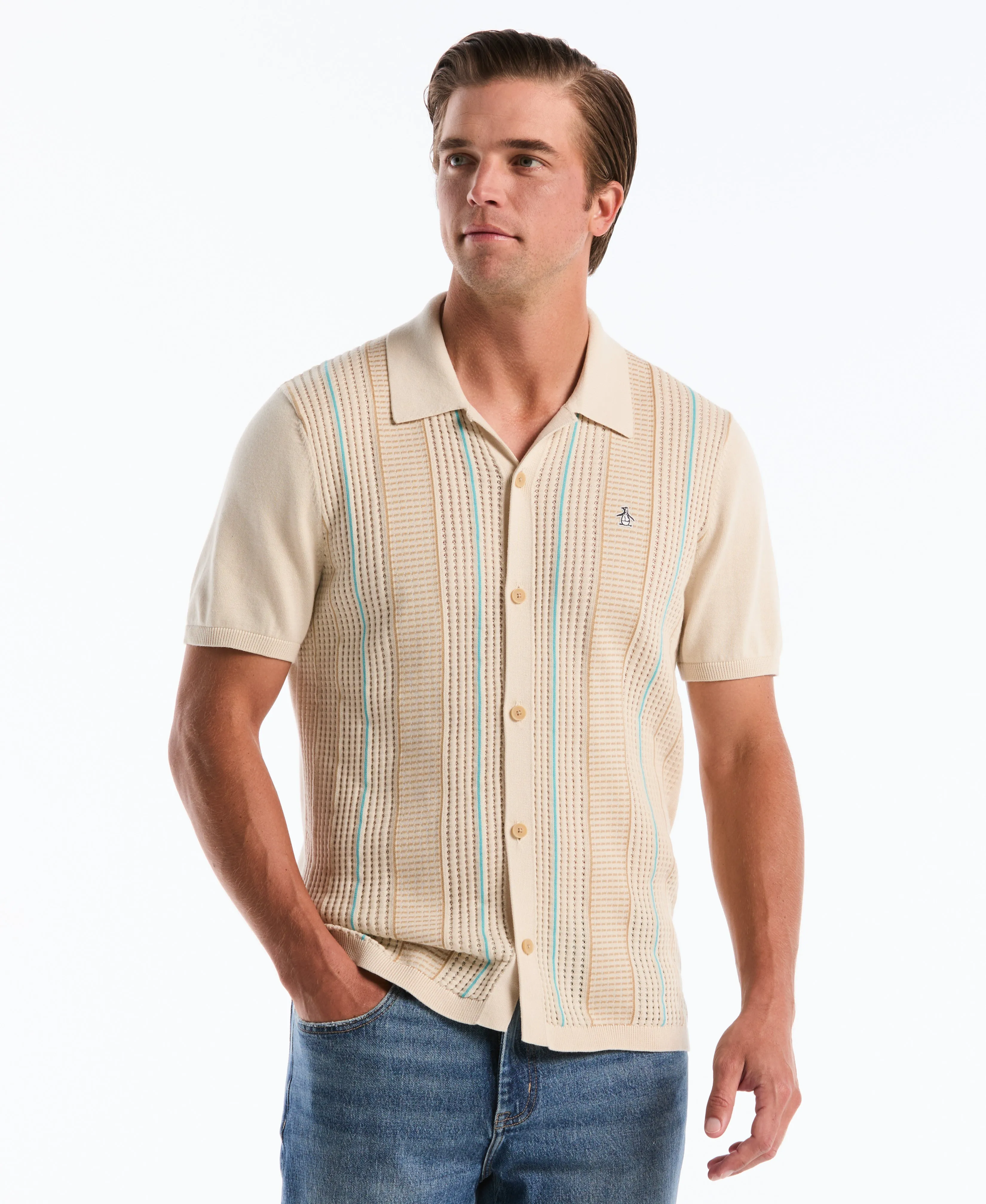 Vertical Striped Button-Up Sweater Polo sold by Original Penguin product image thumbnail 5