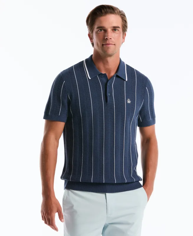 Vertical Mesh Stripe Sweater Polo made by Original Penguin