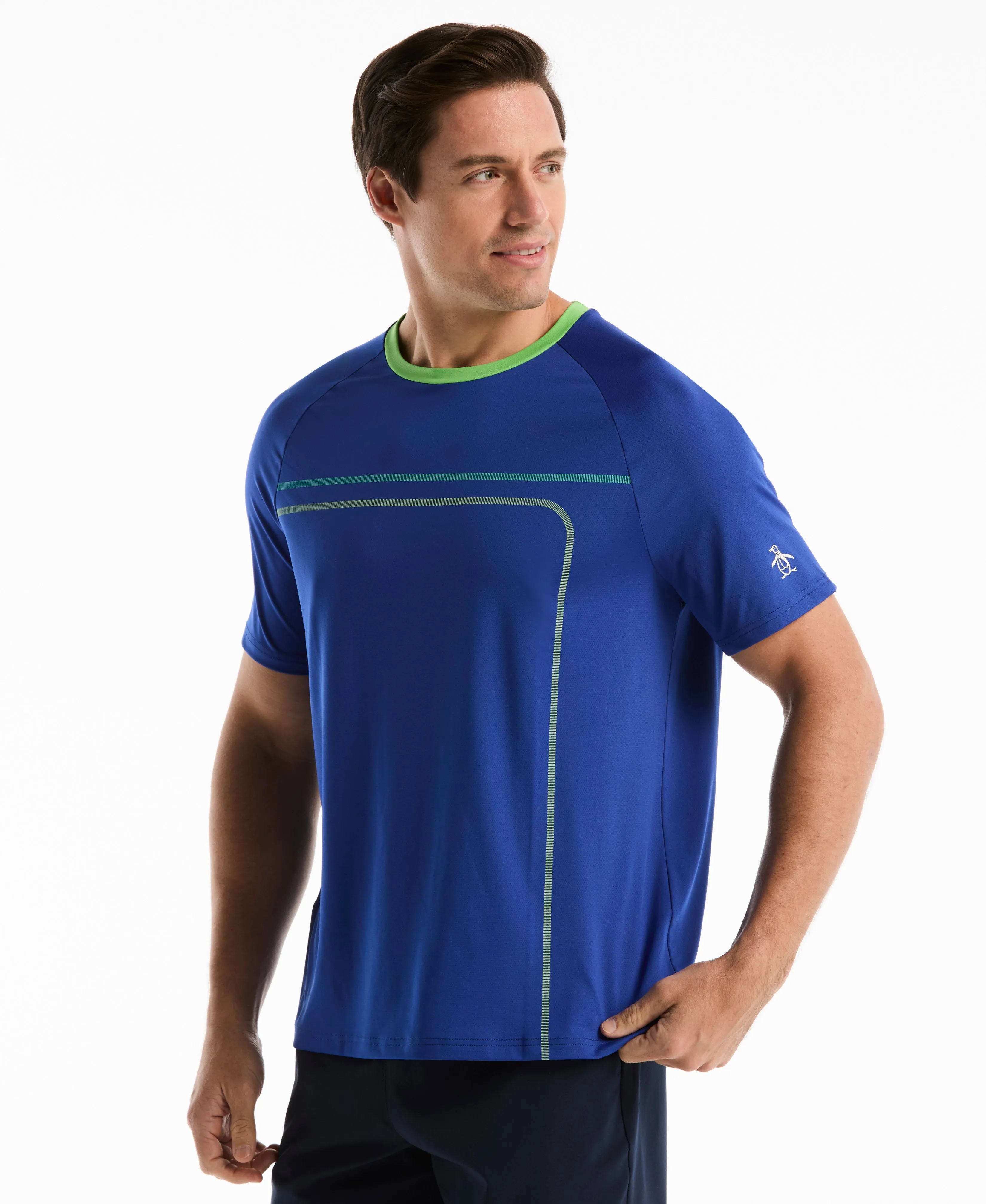 Linear Print Blocked Tennis Crew Tee sold by Original Penguin