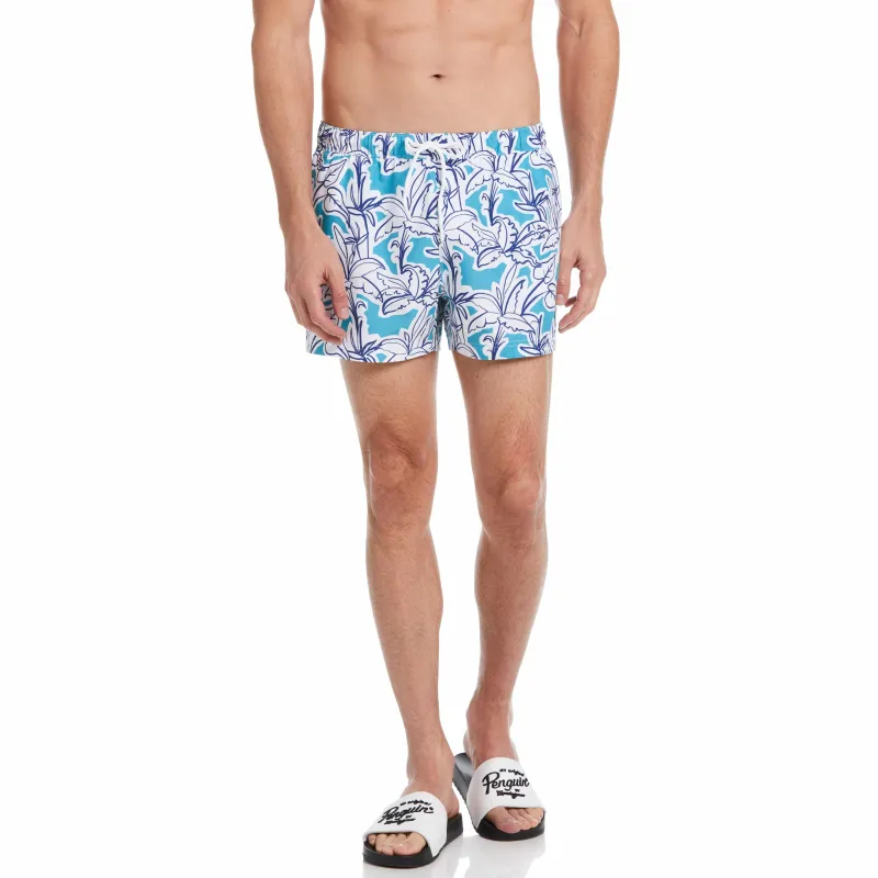 4" Allover Linear Palm Print Slim Fit Swim Short sold by Original Penguin