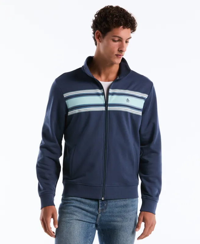 Chest Striped Fleece Track Jacket made by Original Penguin