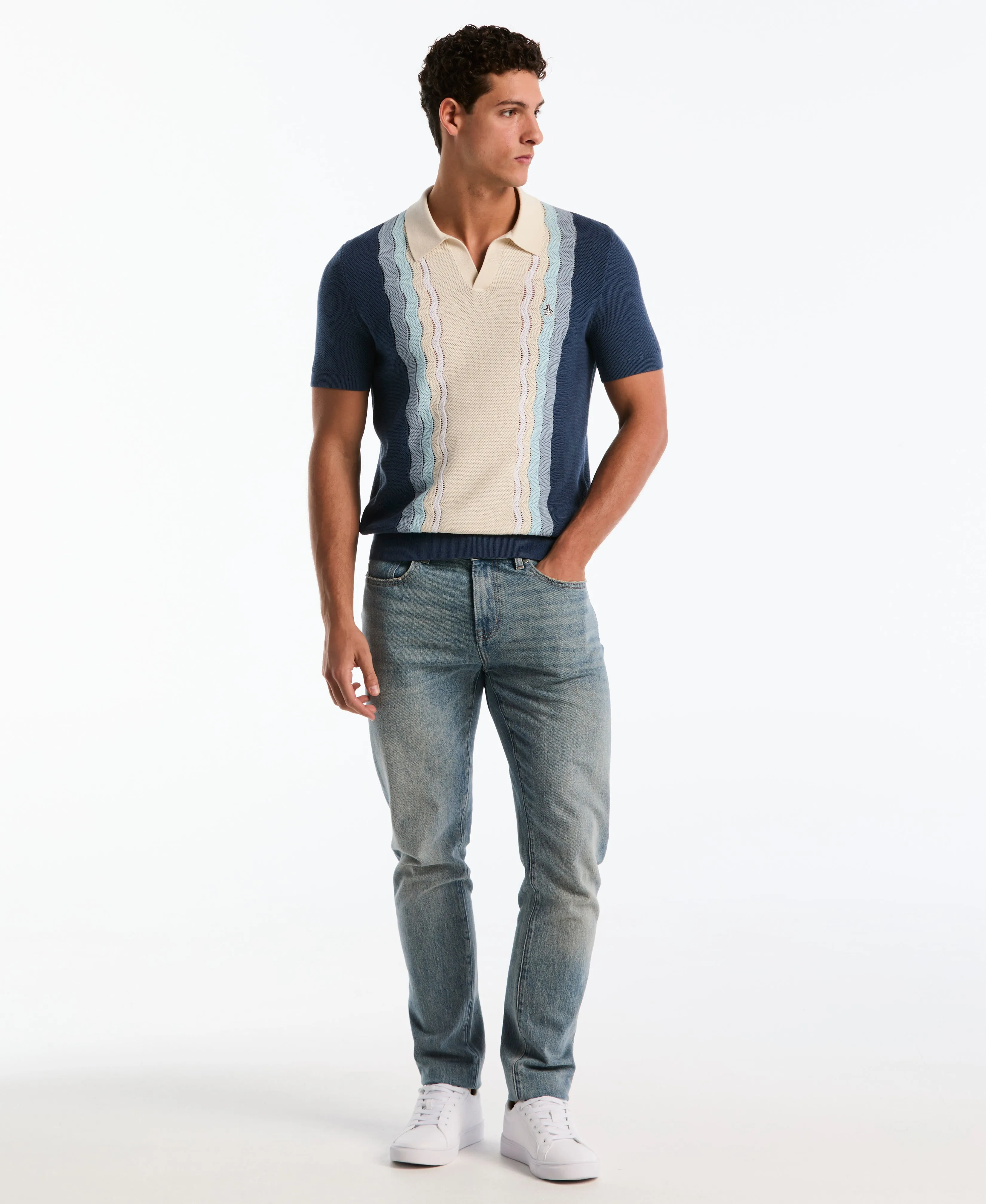 Mesh Striped Johnny Collar Sweater Polo sold by Original Penguin product image thumbnail 4