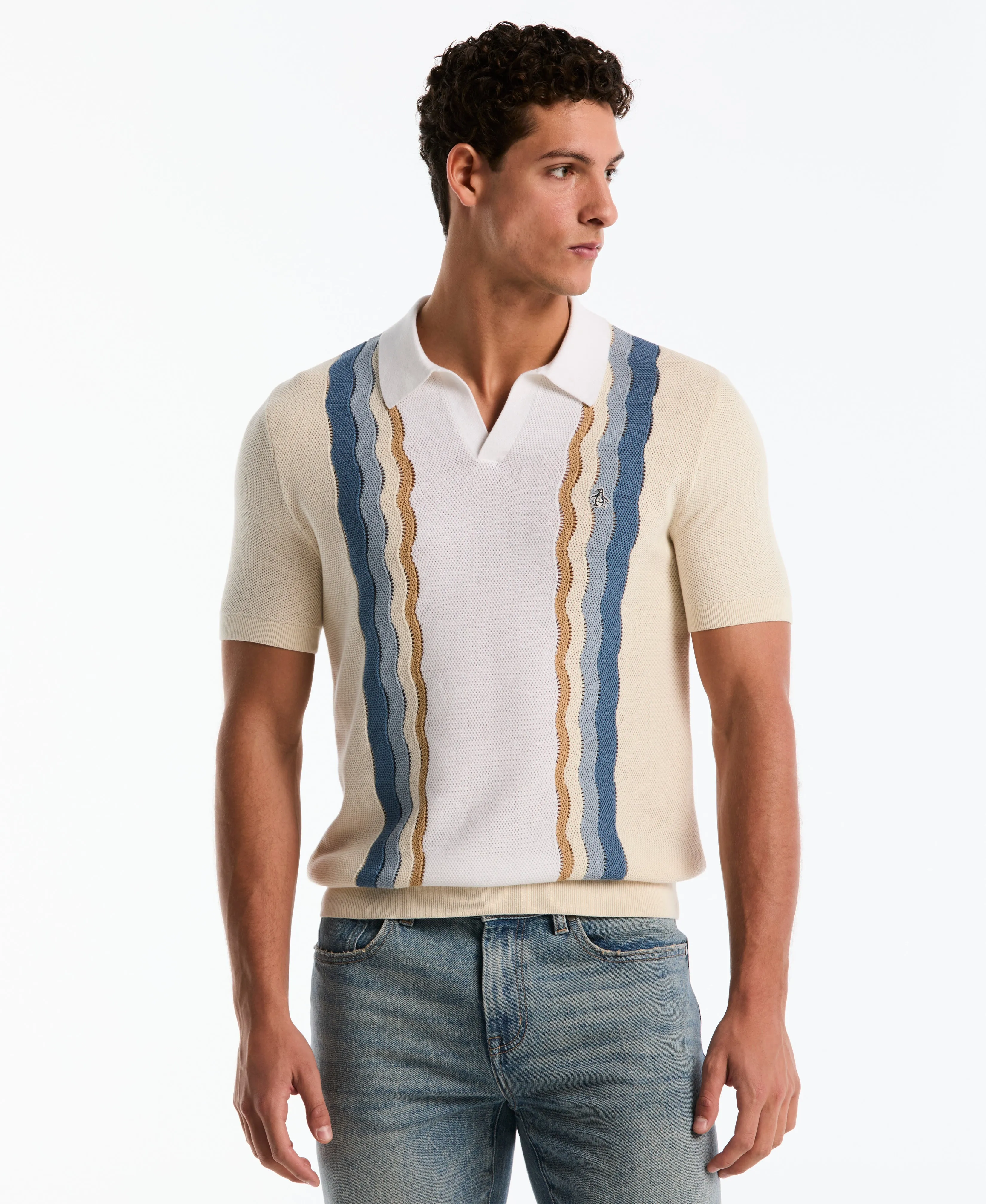 Mesh Striped Johnny Collar Sweater Polo sold by Original Penguin product image thumbnail 5