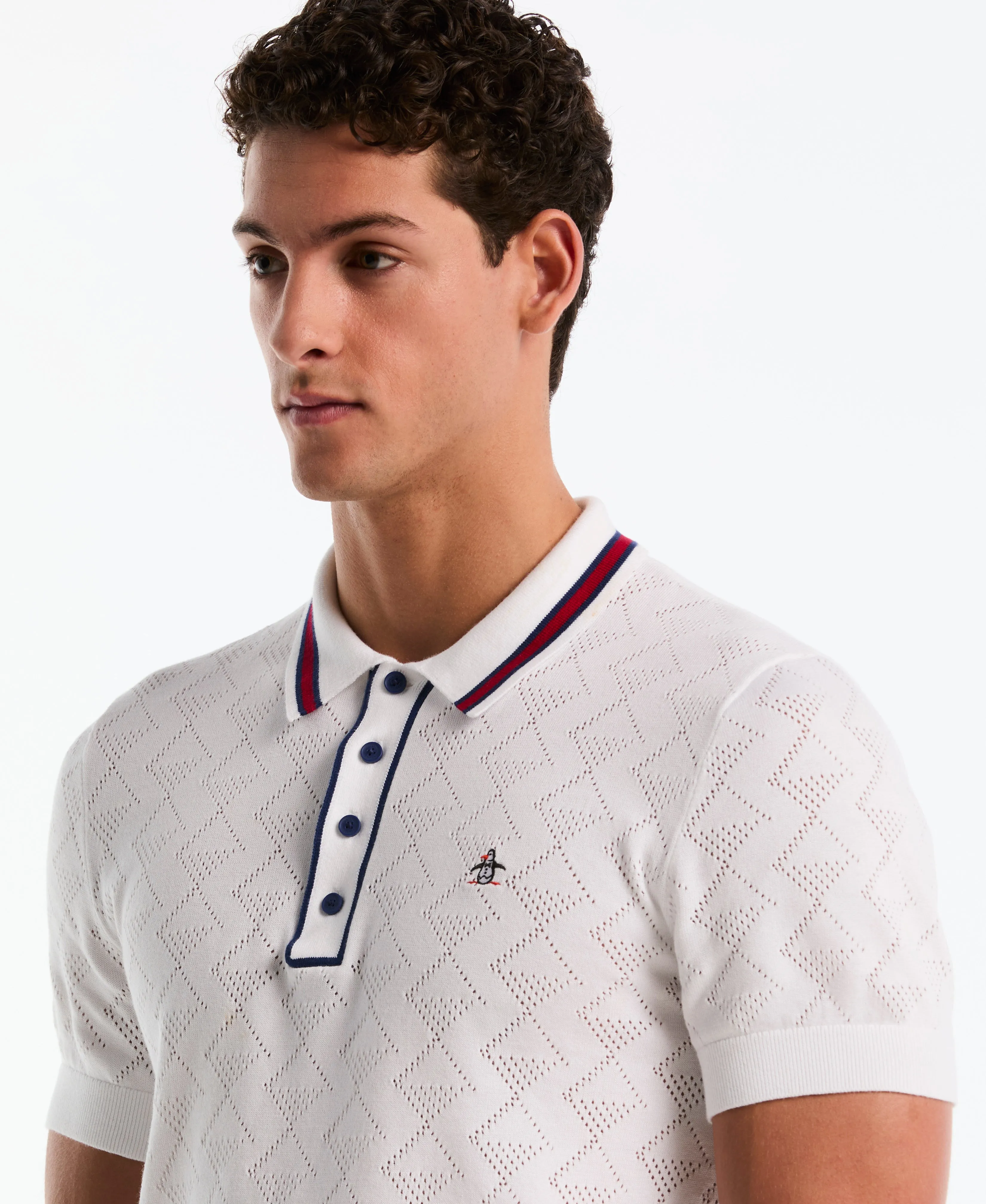 Cotton Geometric Eyelet Sweater Polo sold by Original Penguin product image thumbnail 3