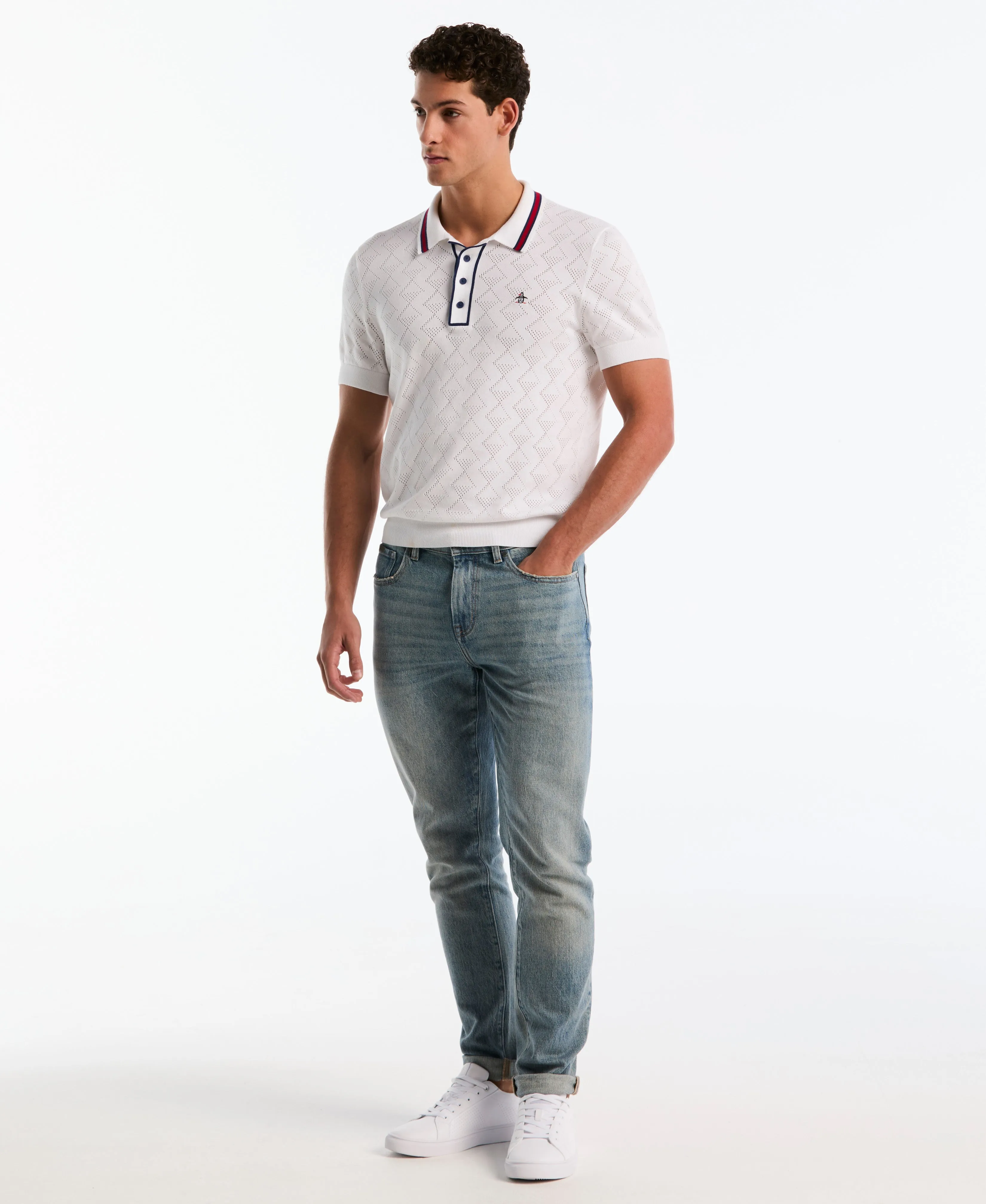 Cotton Geometric Eyelet Sweater Polo sold by Original Penguin product image thumbnail 4