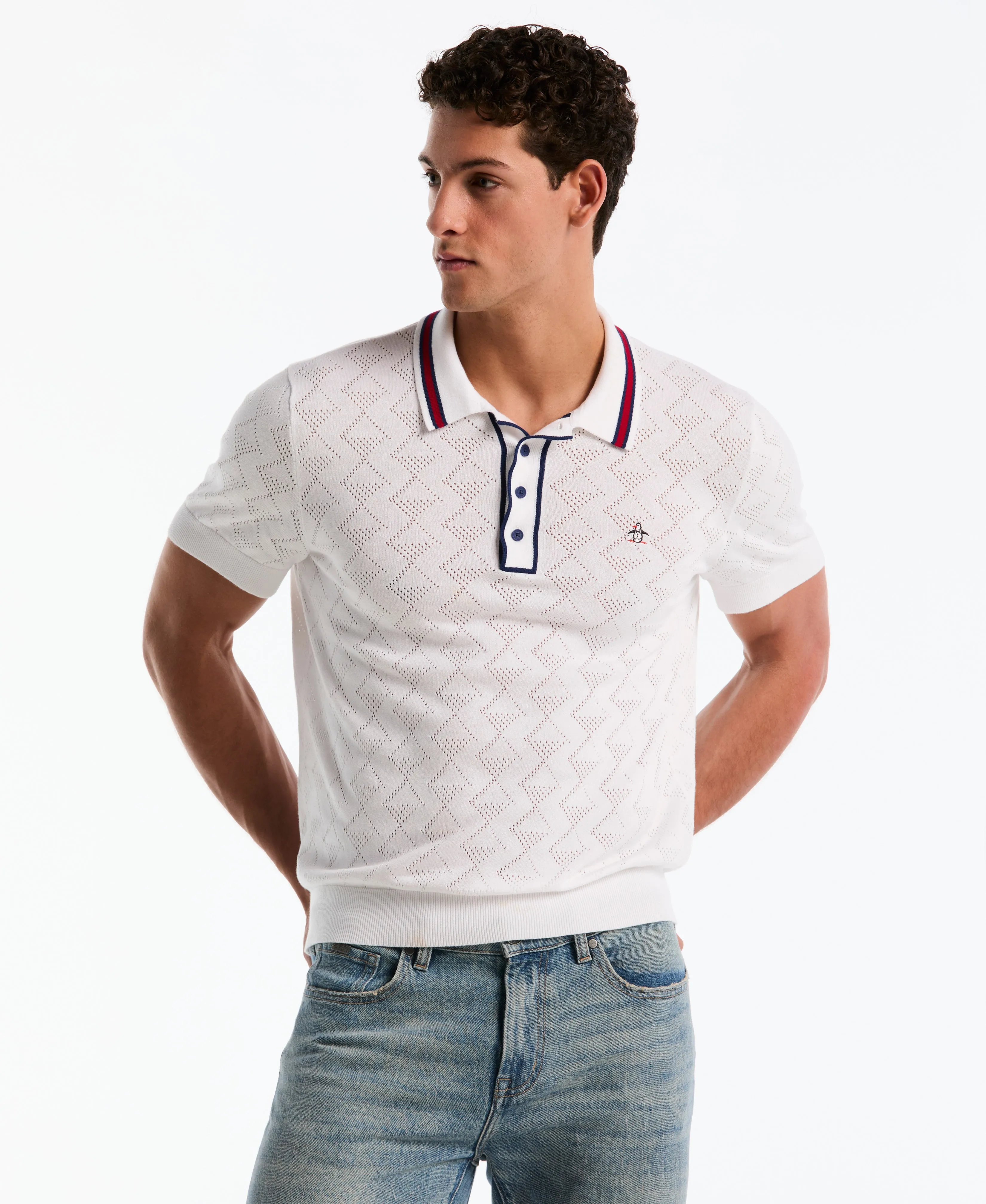 Cotton Geometric Eyelet Sweater Polo sold by Original Penguin