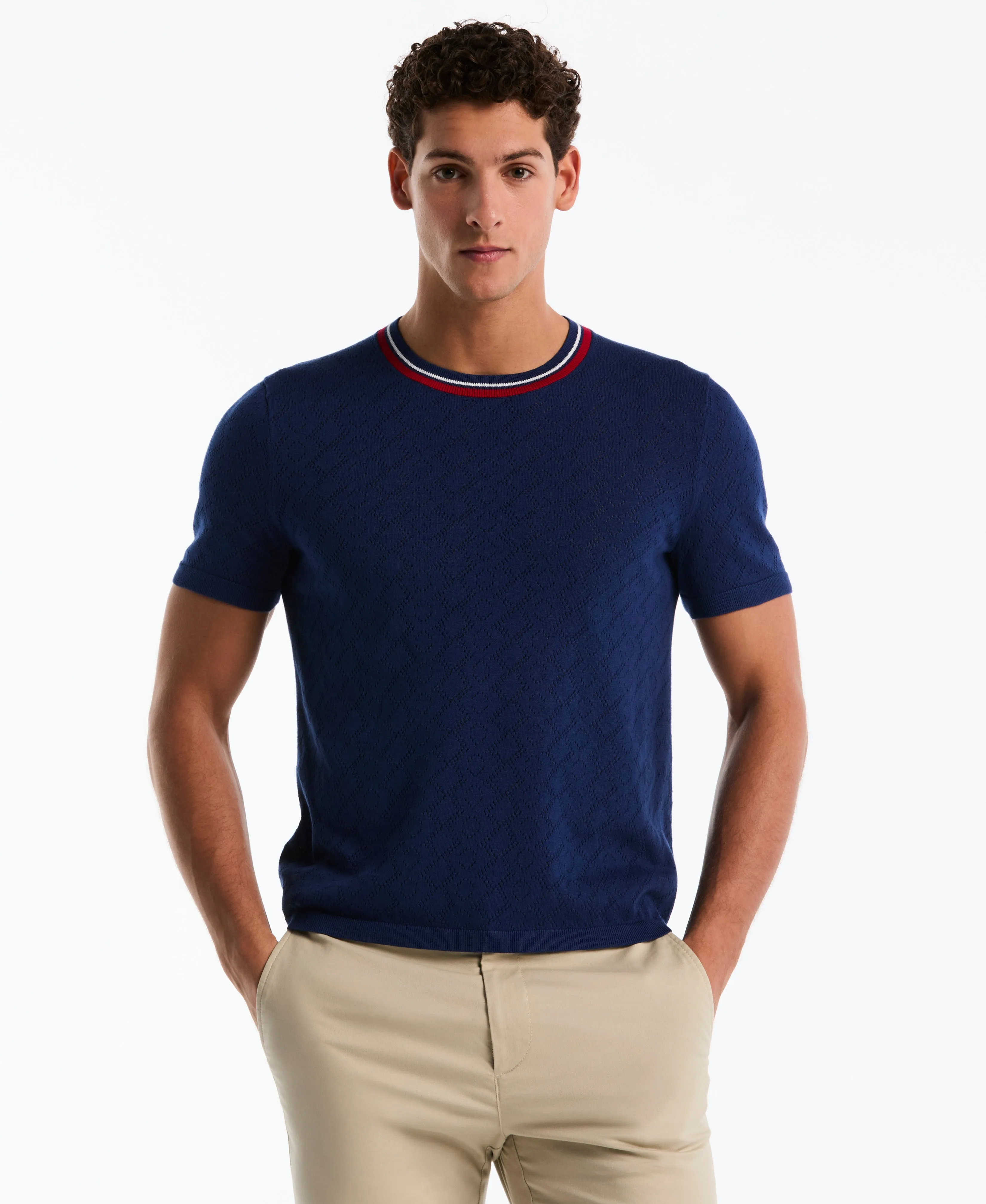 Jacquard Geometric Eyelet Sweater Tee sold by Original Penguin