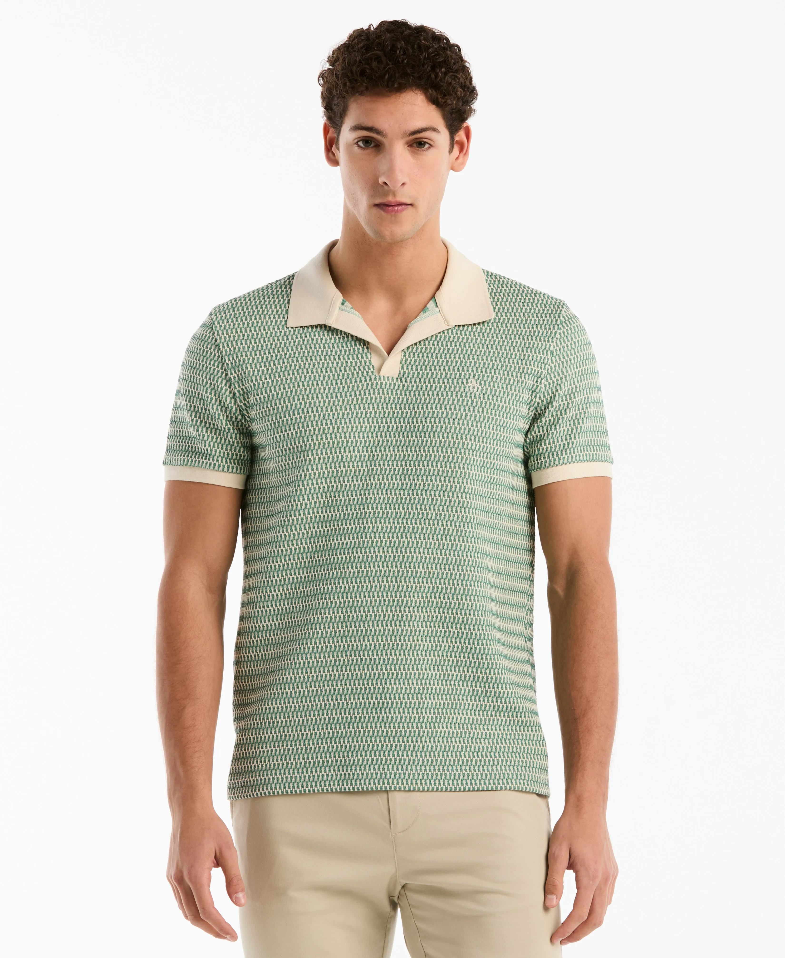 Crochet Stitch Johnny Collar Polo sold by Original Penguin