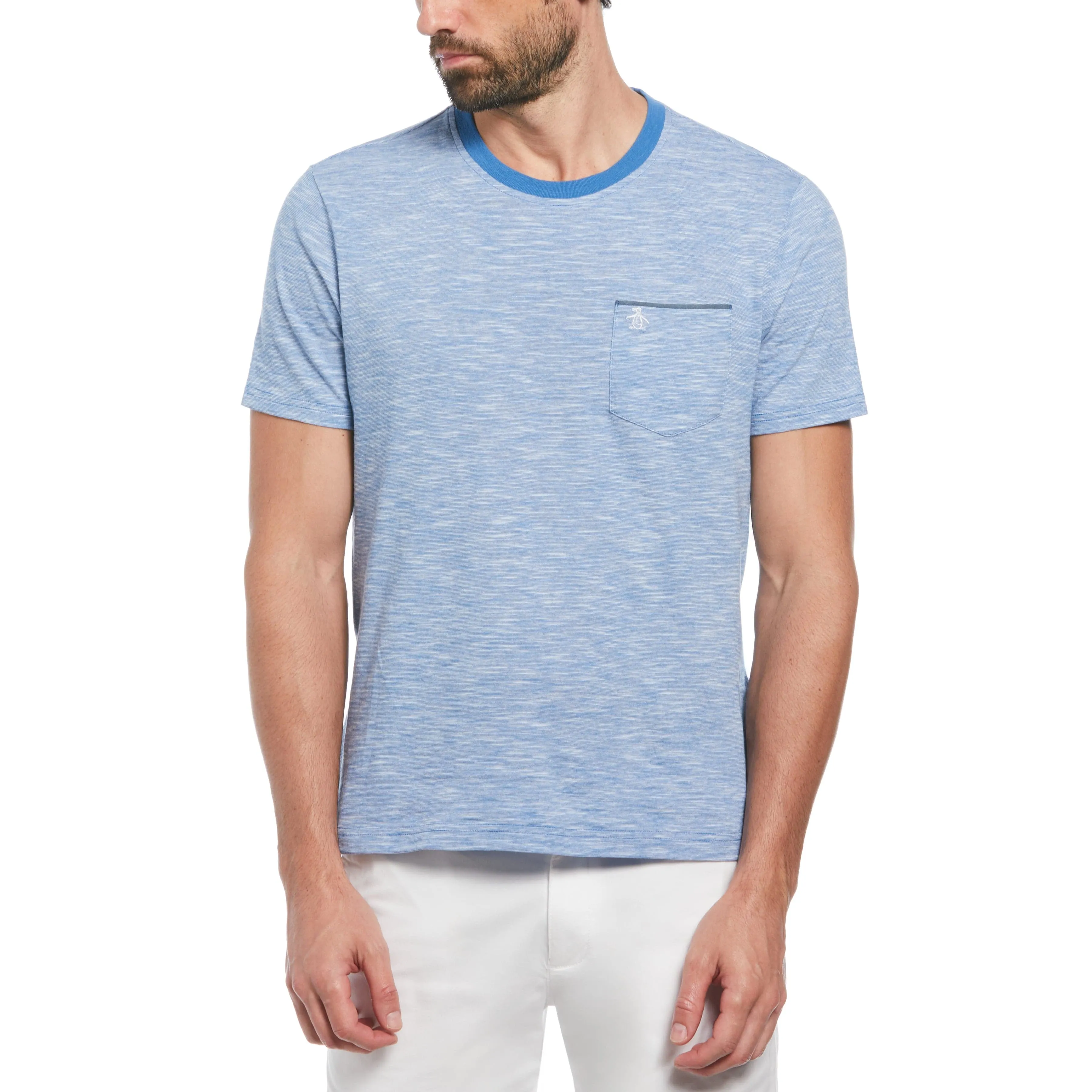 Stripe Chambray Tipped Pocket Tee sold by Original Penguin
