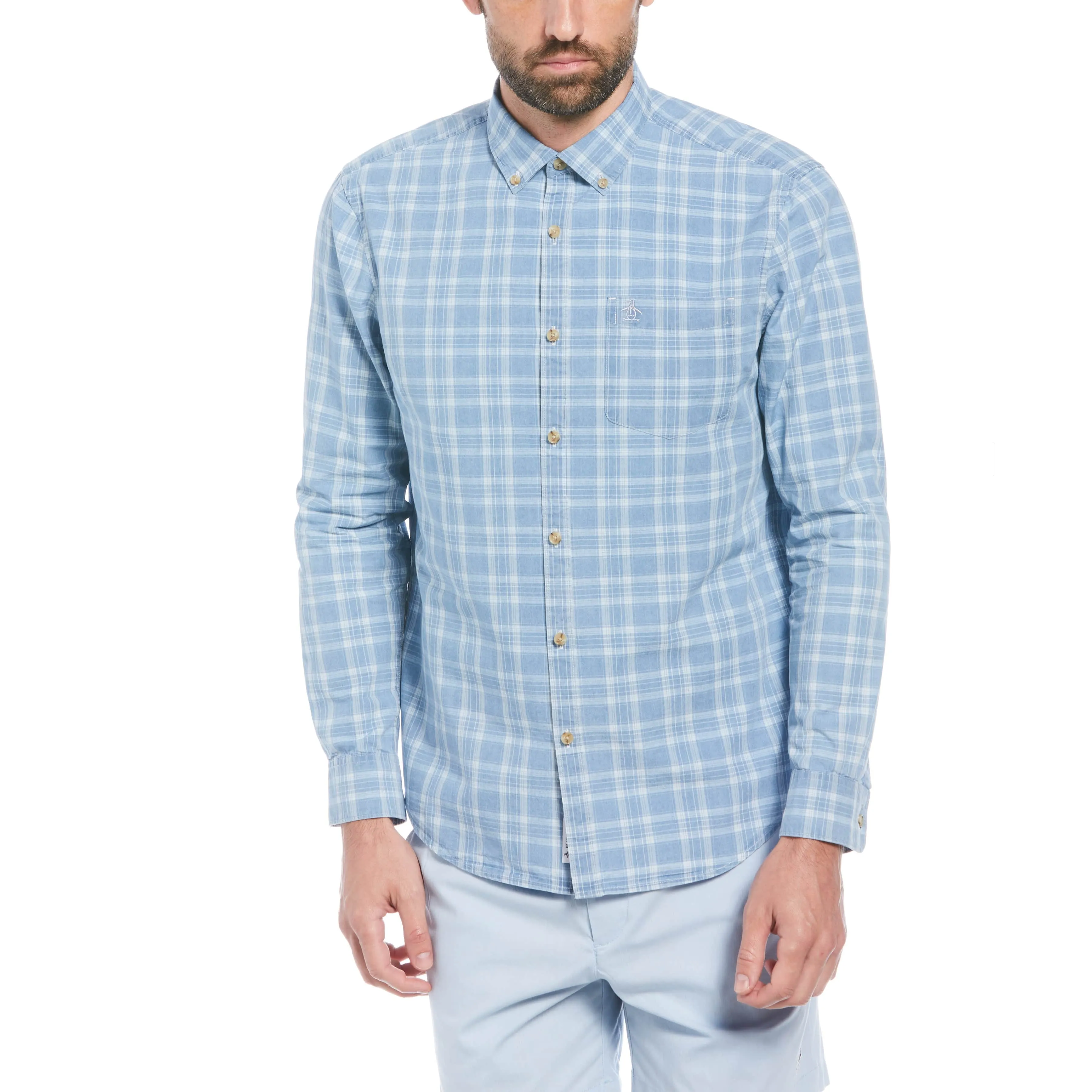 Cotton Indigo Plaid Print Button-Down Shirt sold by Original Penguin