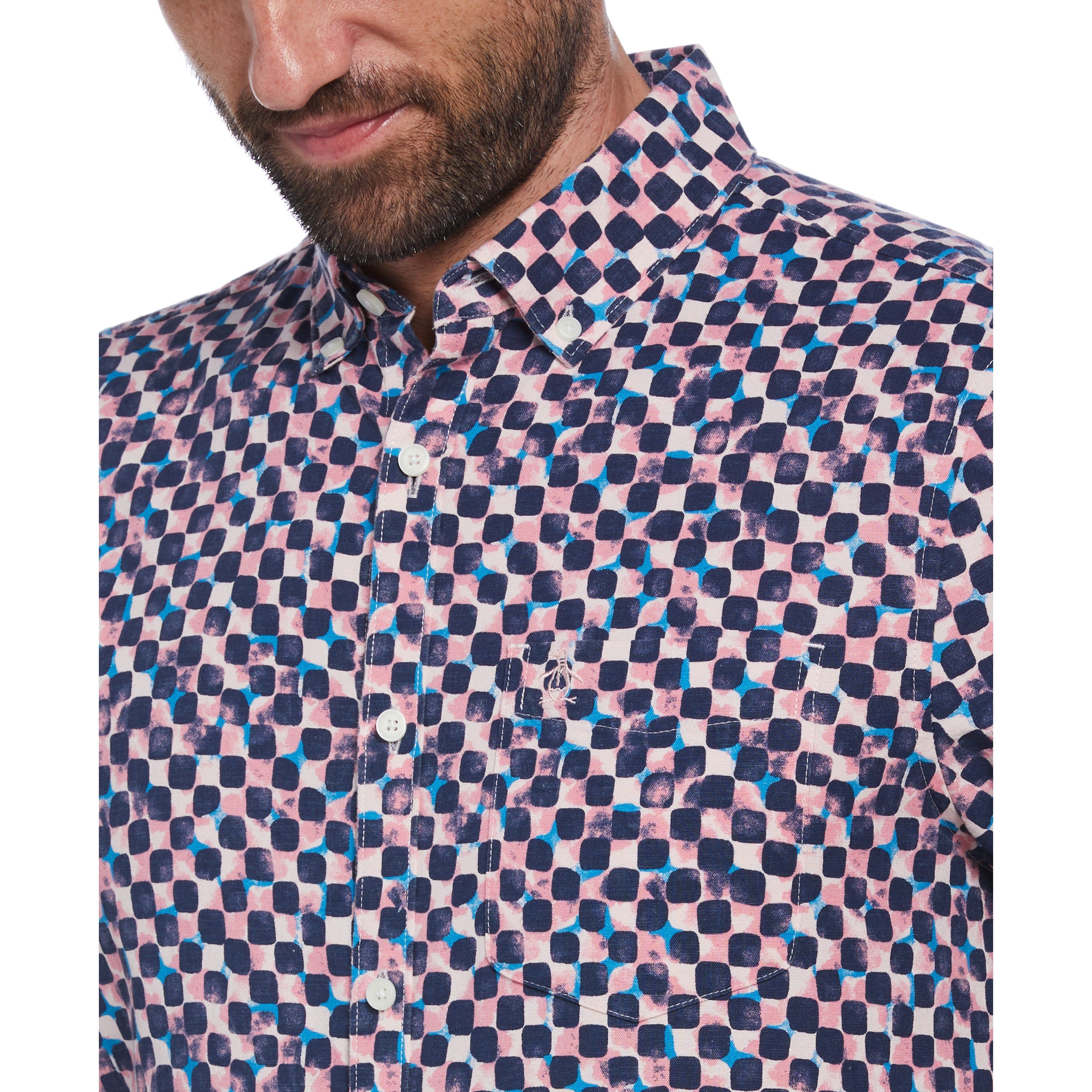Linen Ecovero Blend Tile Print Short Sleeve Shirt sold by Original Penguin product image thumbnail 3