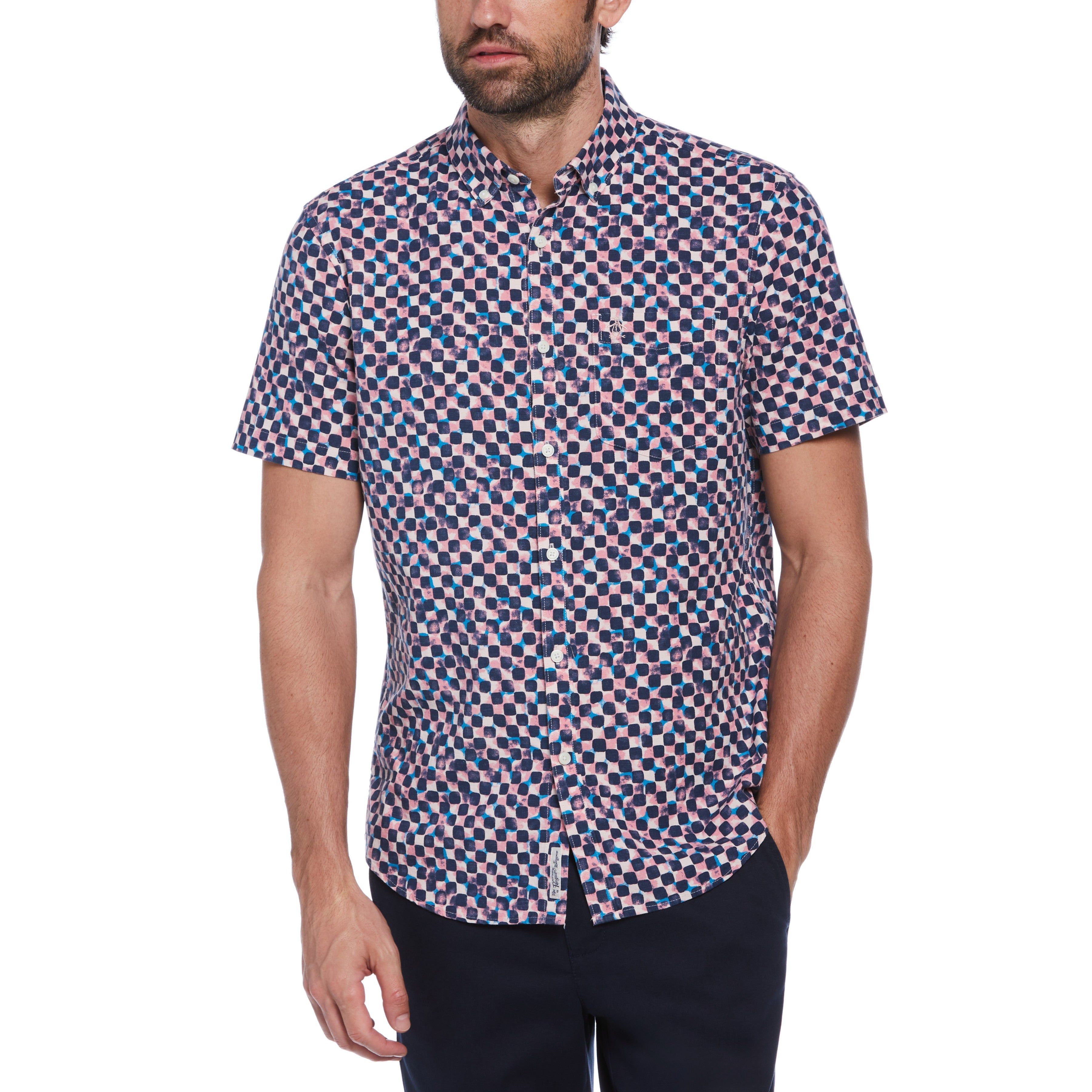 Linen Ecovero Blend Tile Print Short Sleeve Shirt sold by Original Penguin