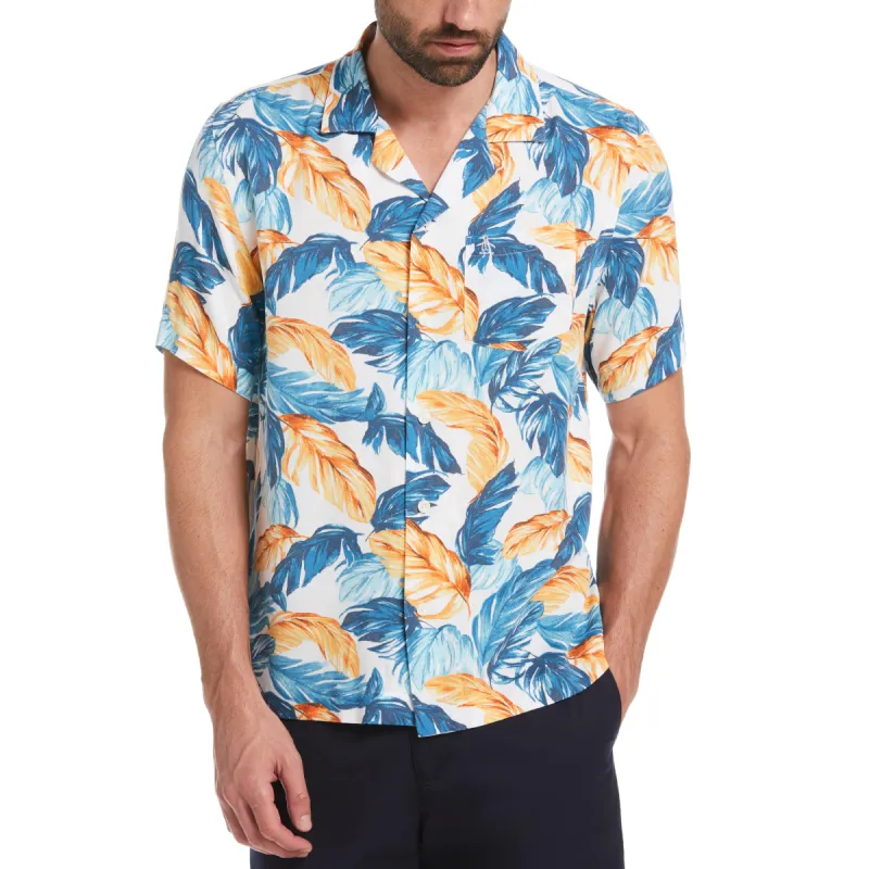 Allover Leaf Print Camp Collar Shirt sold by Original Penguin