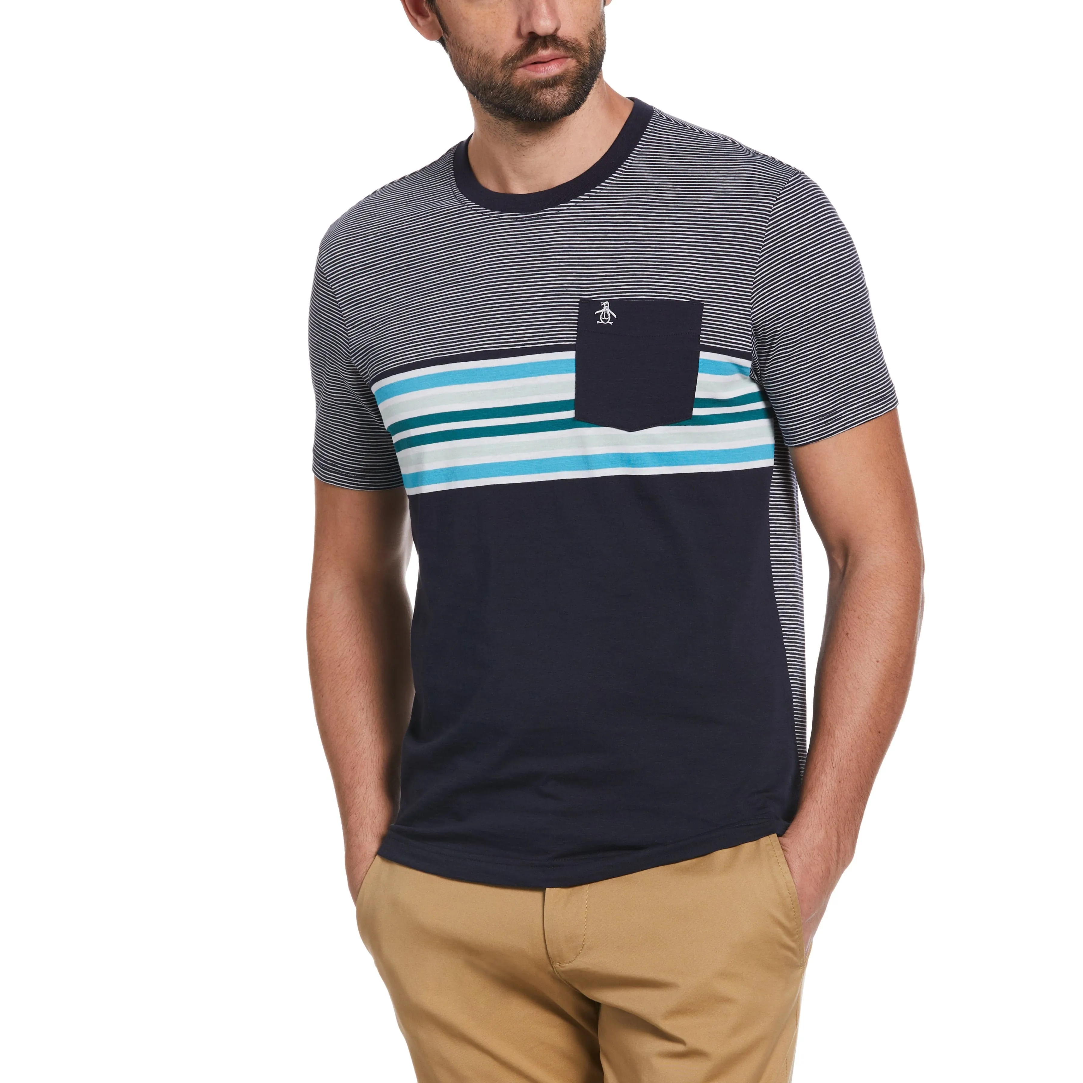 Striped Color Block Pocket Tee sold by Original Penguin