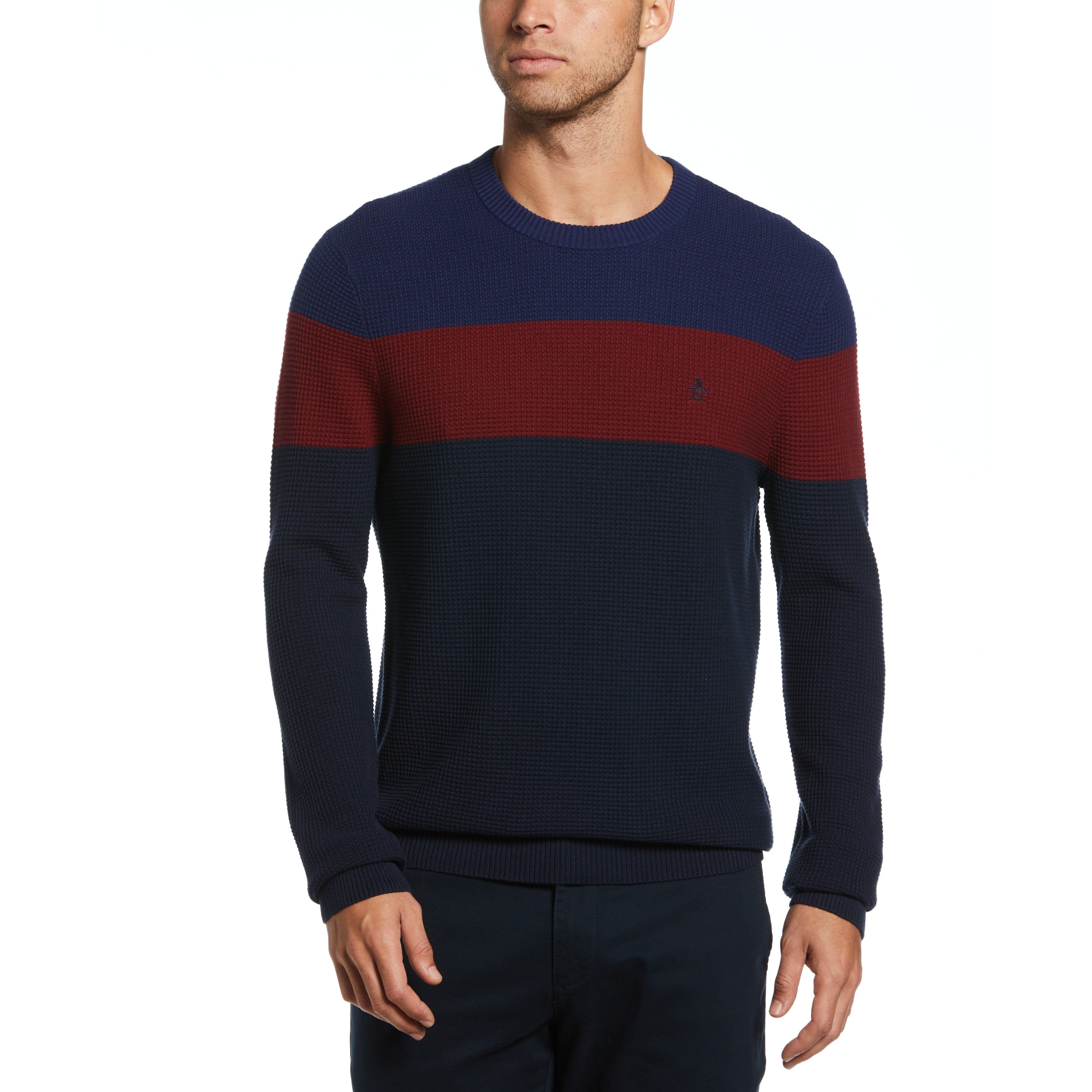Chest Stripe Waffle Sweater sold by Original Penguin