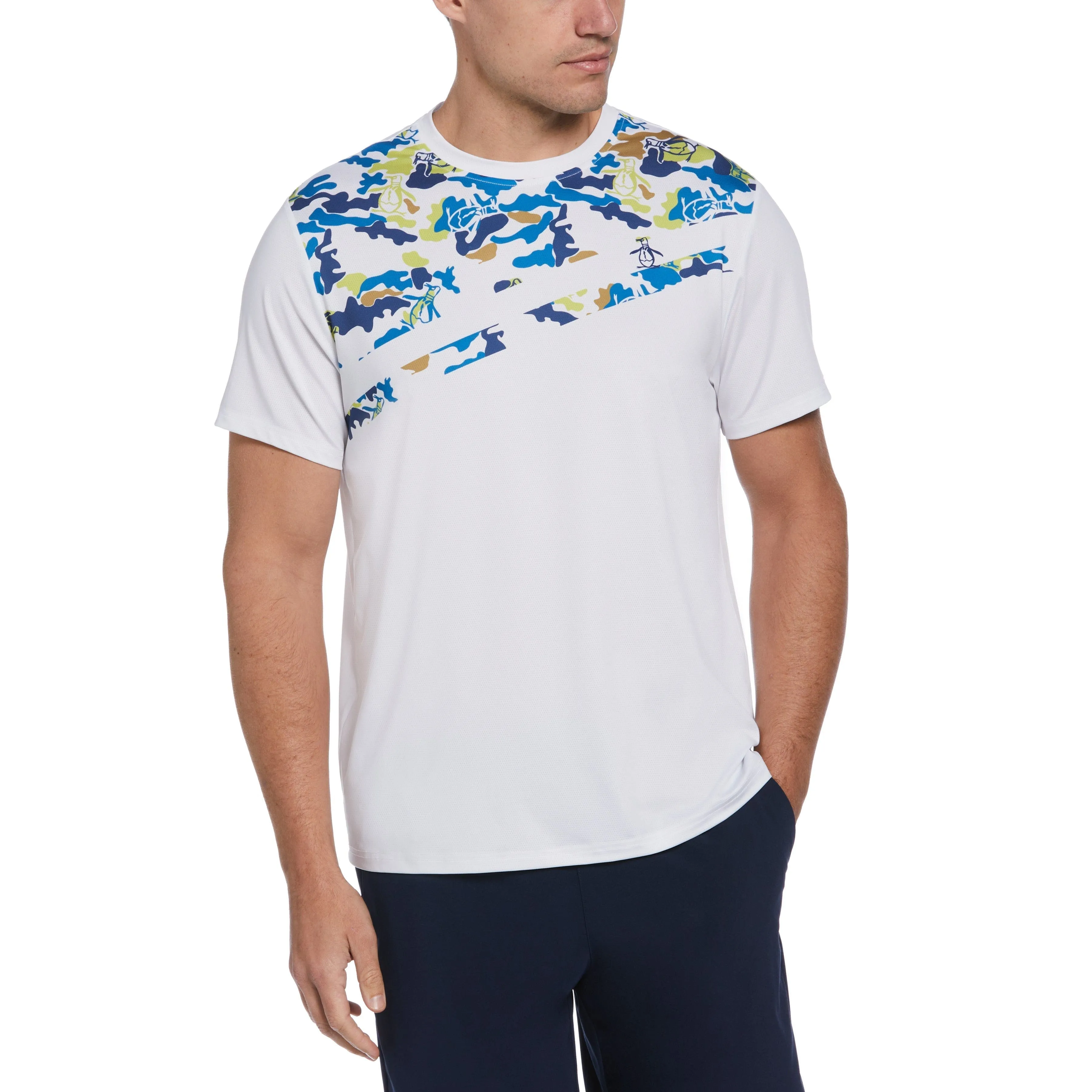 Asymmetric Camo Print Tennis Tee sold by Original Penguin
