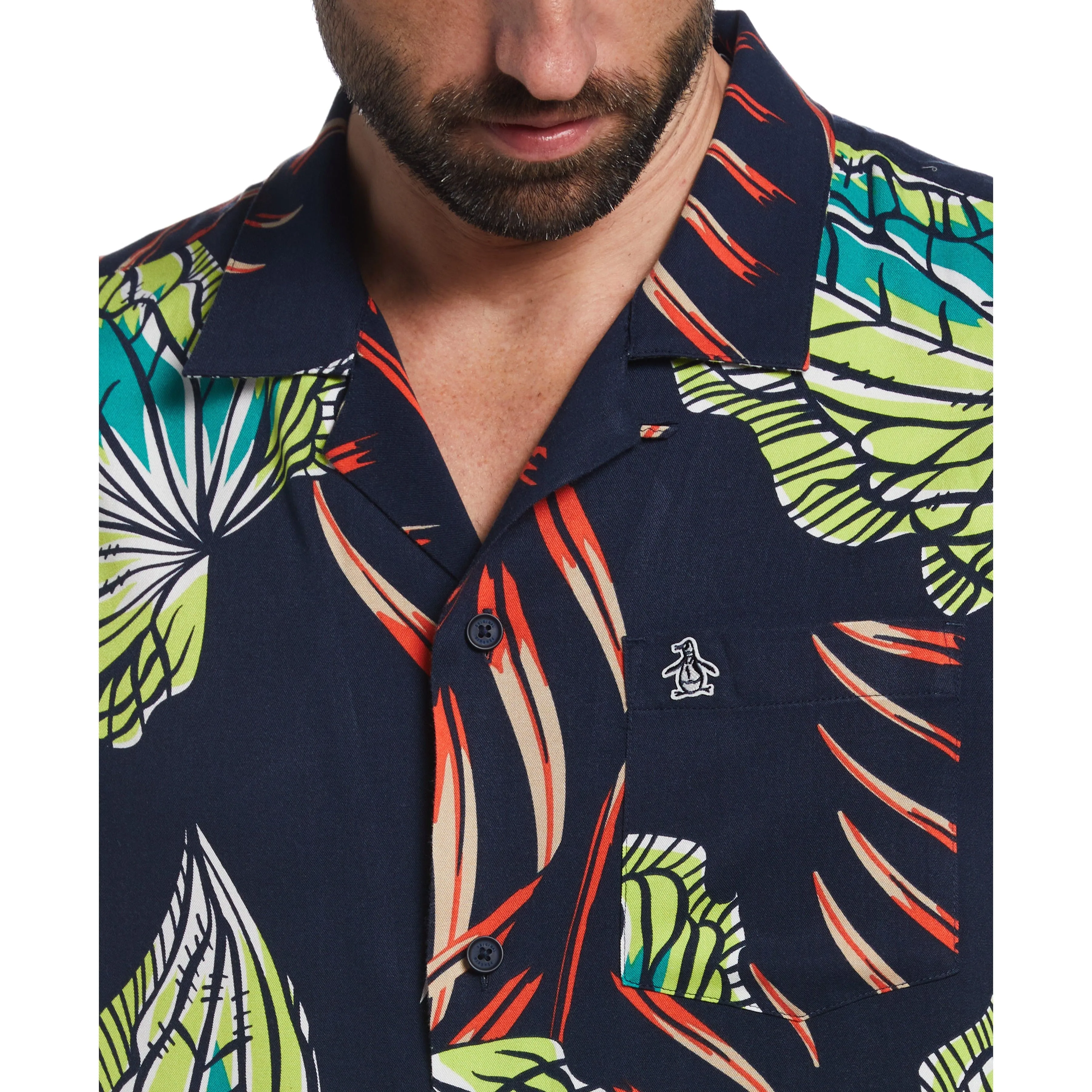EcoVero™ Palm Leaf Print Camp Collar Shirt sold by Original Penguin product image thumbnail 3