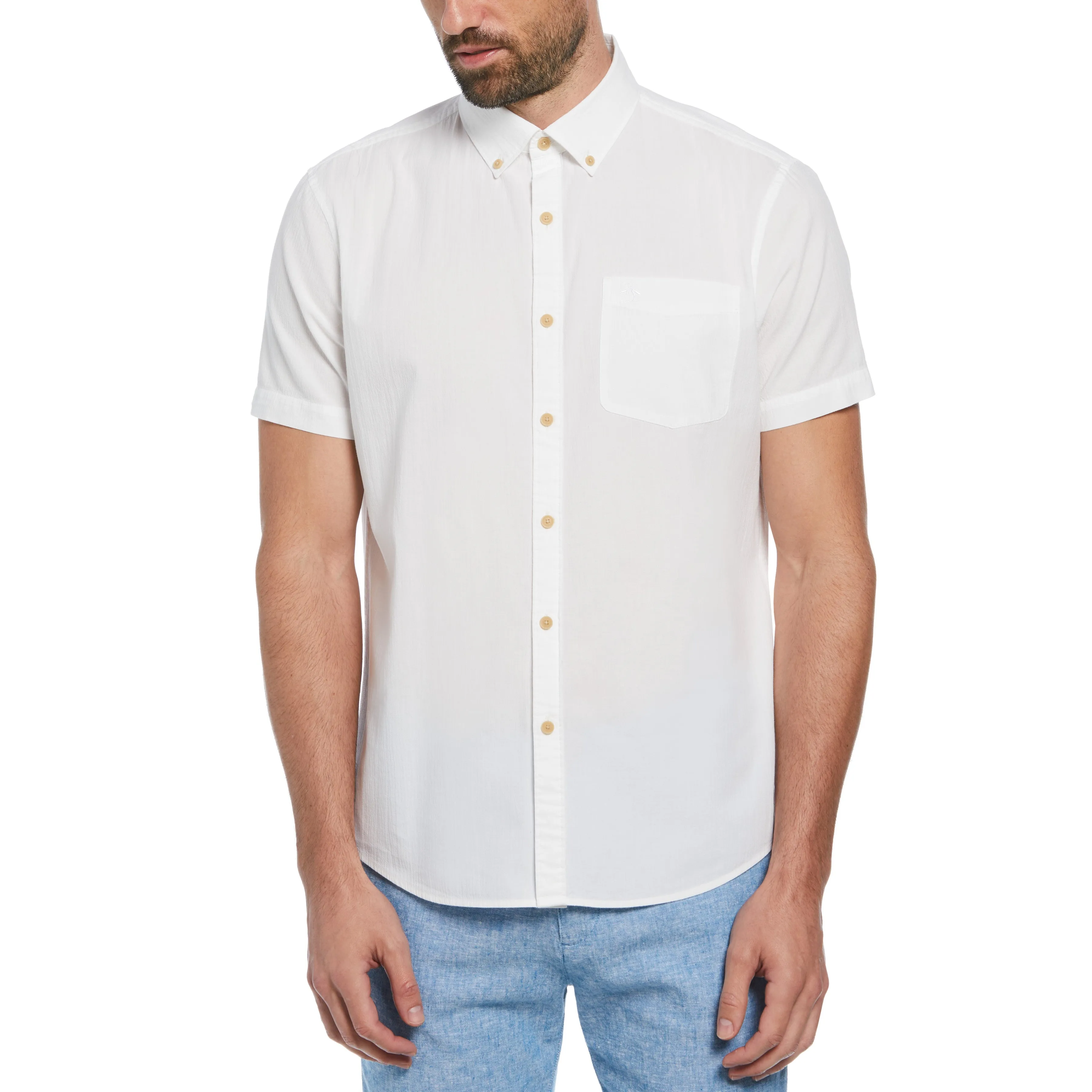 Seersucker Crinkle Yarn Solid Shirt sold by Original Penguin