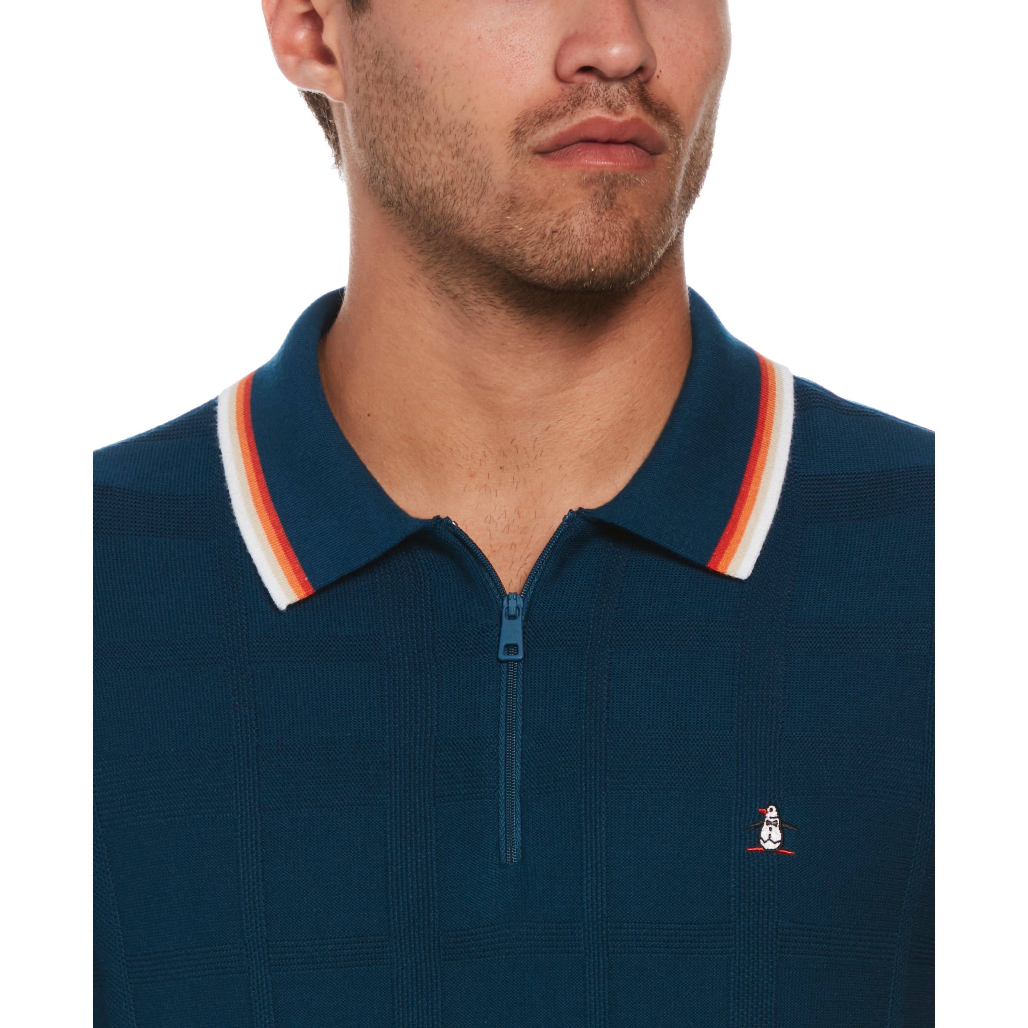 Quarter Zip Tonal Check Jacquard Sweater Polo sold by Original Penguin product image thumbnail 4