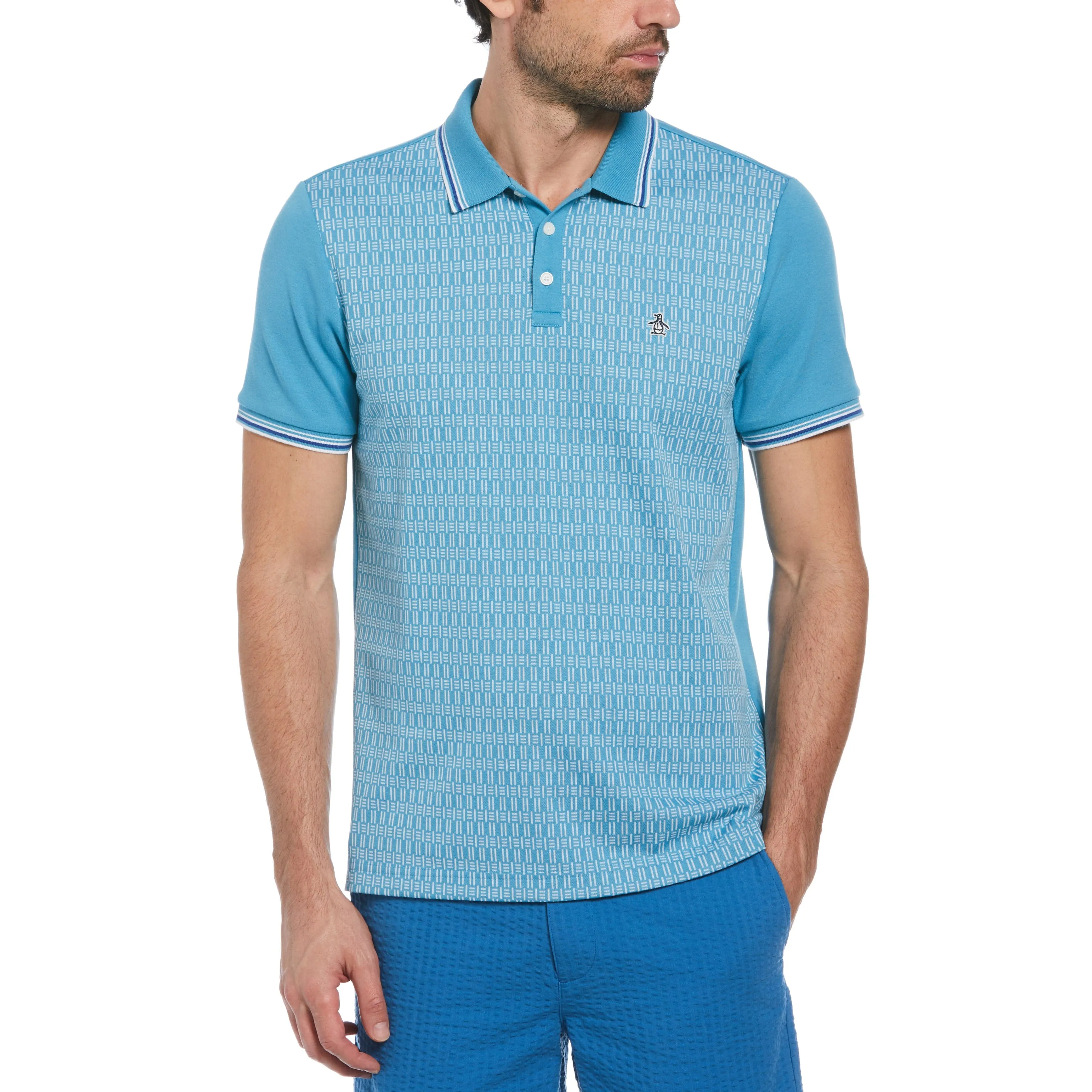 Jacquard Mini Lines Front Polo sold by Original Penguin