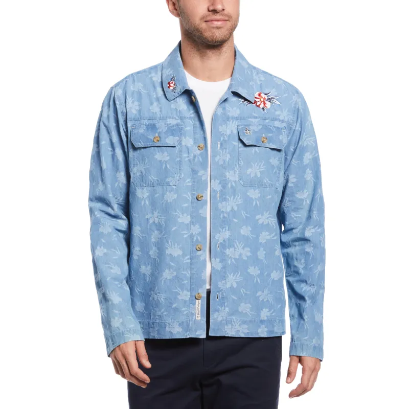 Embroidered Floral Print Denim Jacket sold by Original Penguin