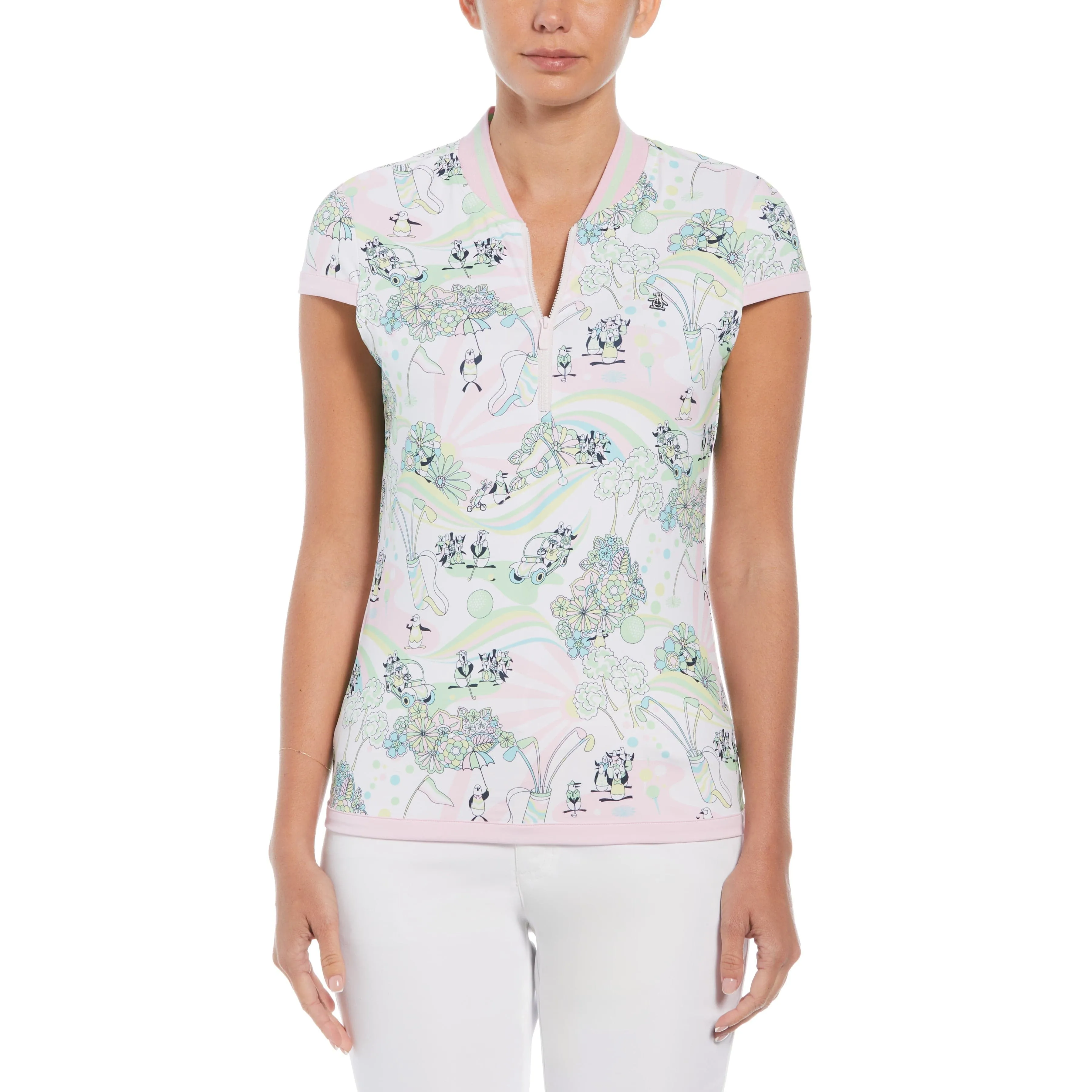 Women's Groovy Pete Print 1/4 Zip Golf Polo sold by Original Penguin