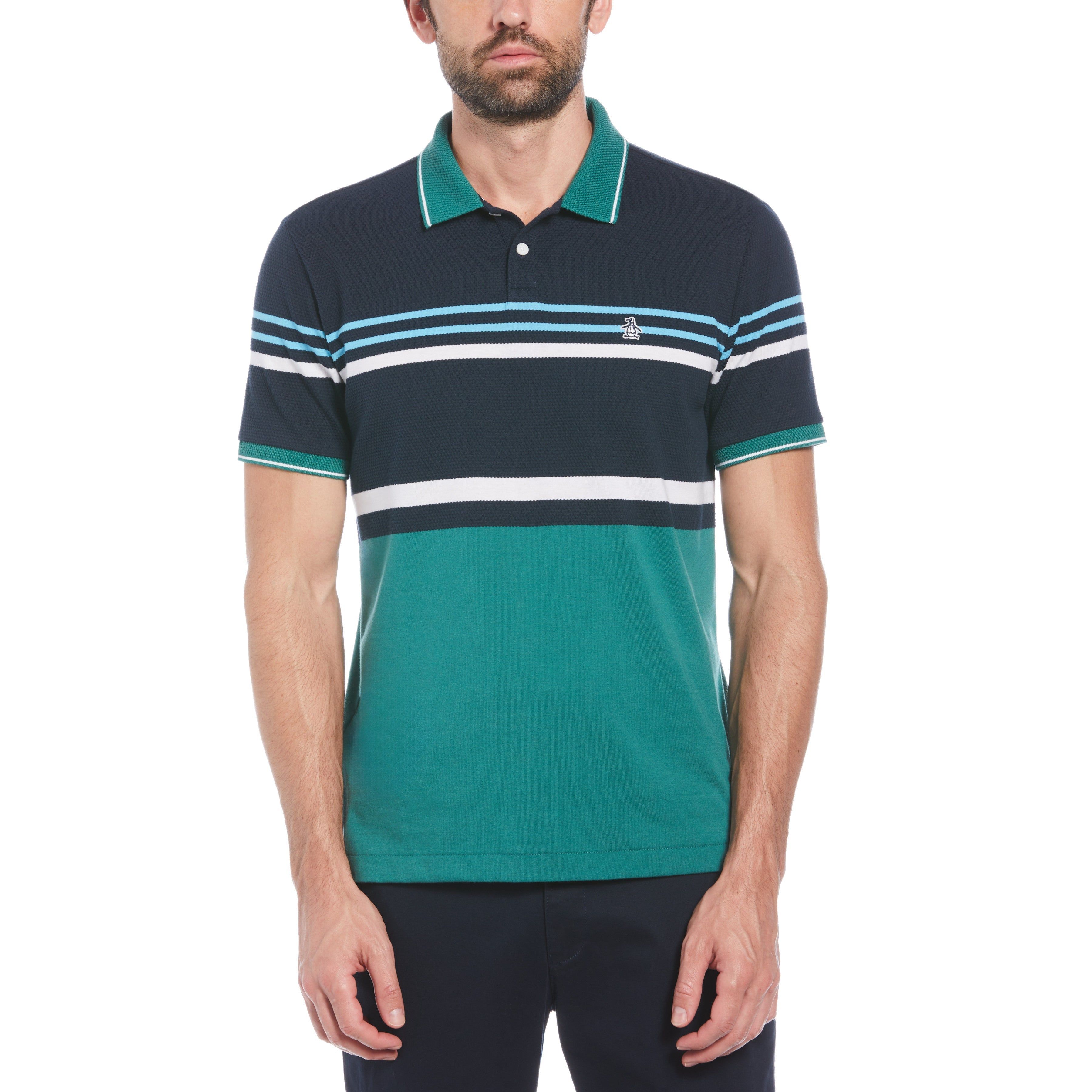 Jacquard Honeycomb Stripe Pattern Polo Shirt sold by Original Penguin