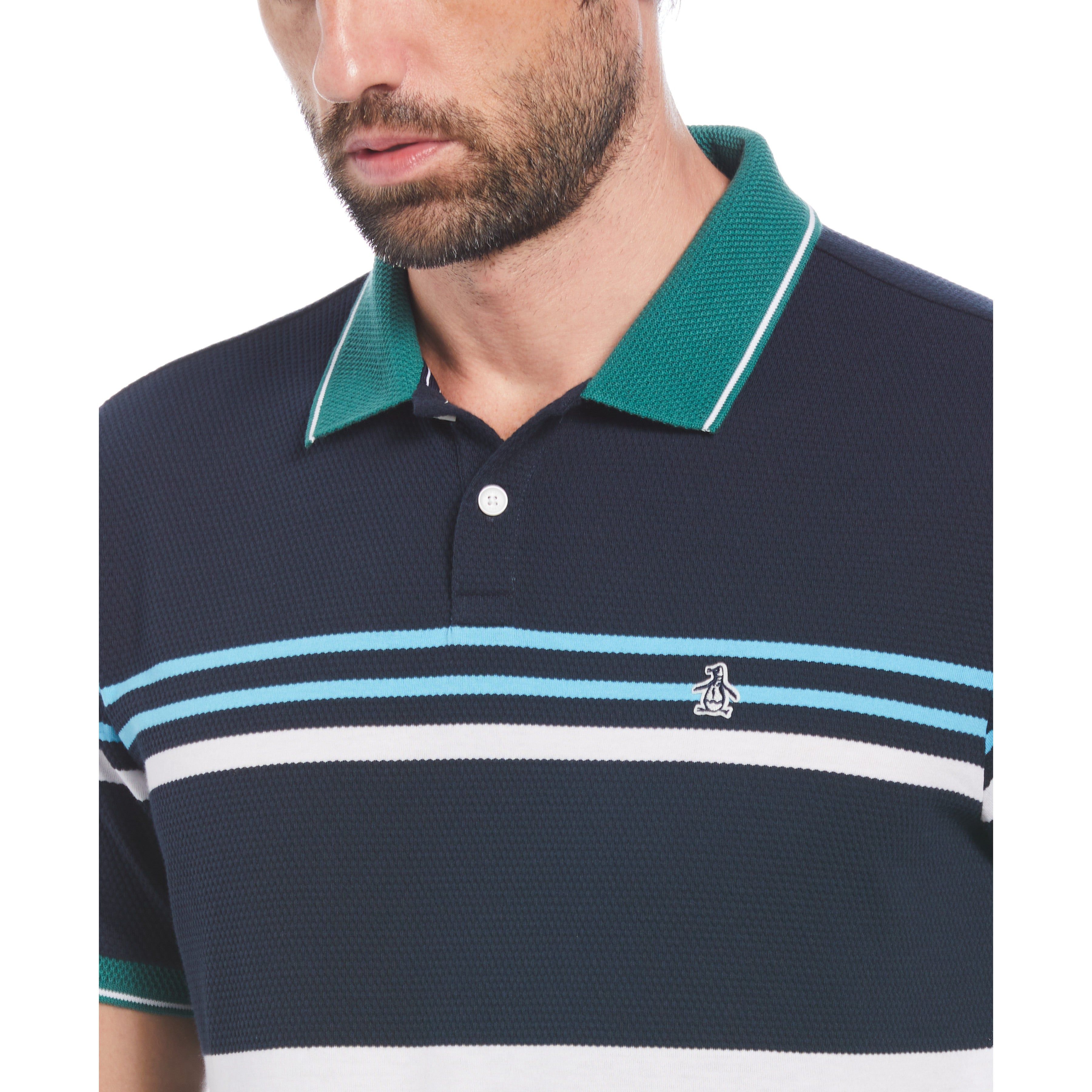 Jacquard Honeycomb Stripe Pattern Polo Shirt sold by Original Penguin product image thumbnail 3