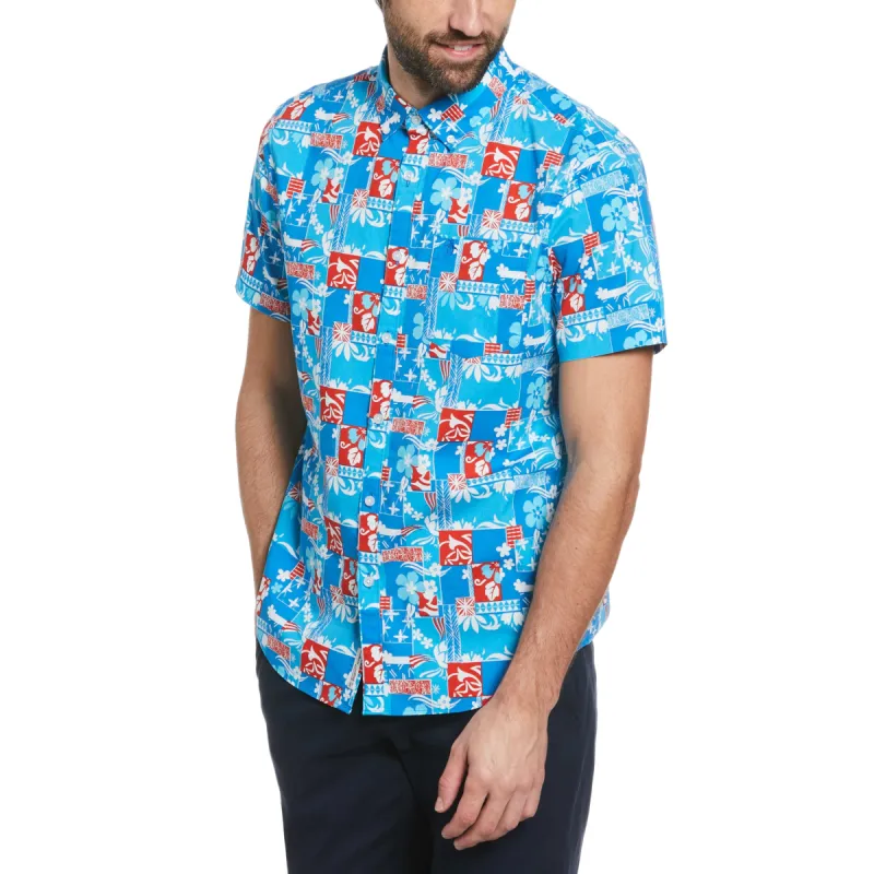 Poplin Tropical Collage Print Shirt sold by Original Penguin