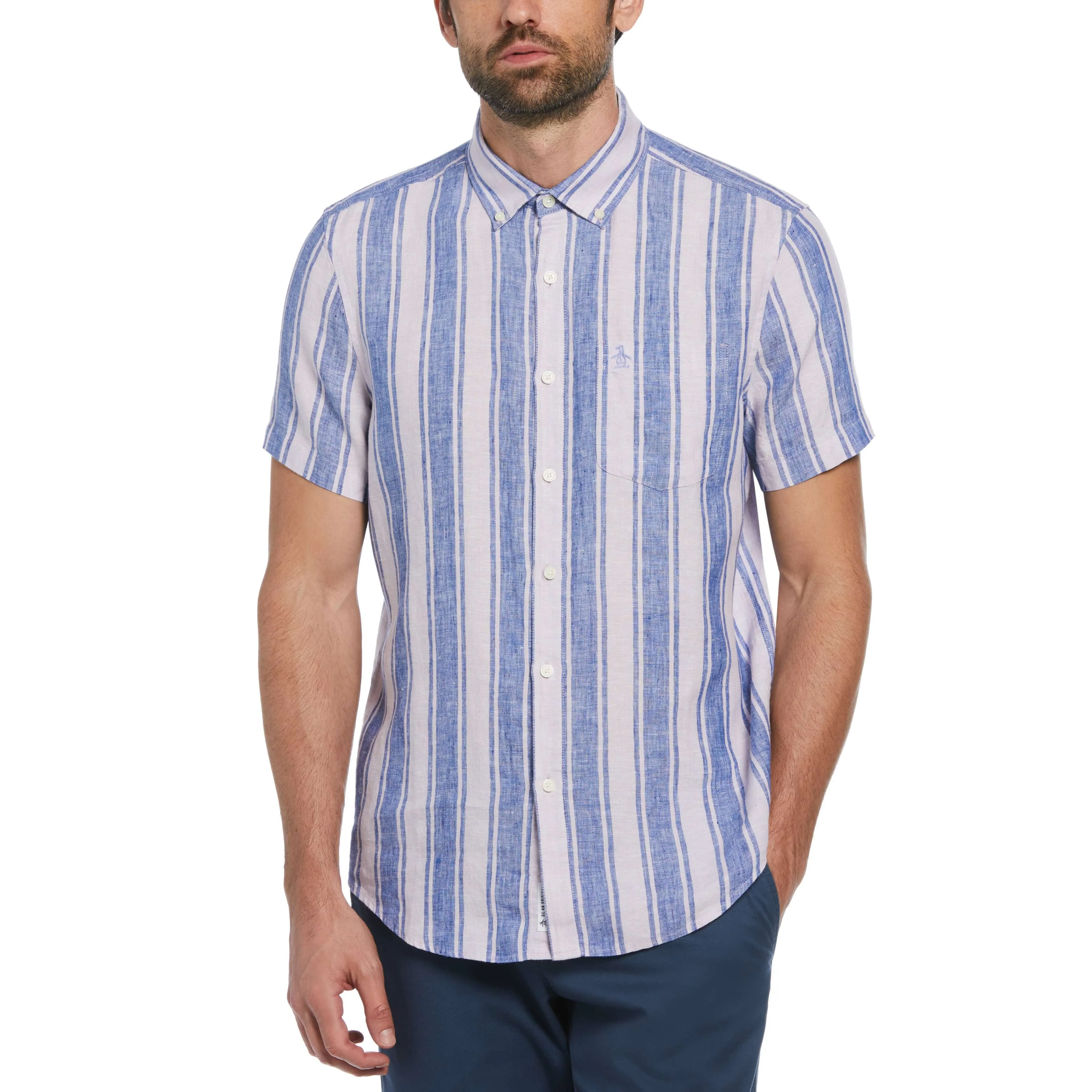Linen Vertical Stripe Print Shirt sold by Original Penguin
