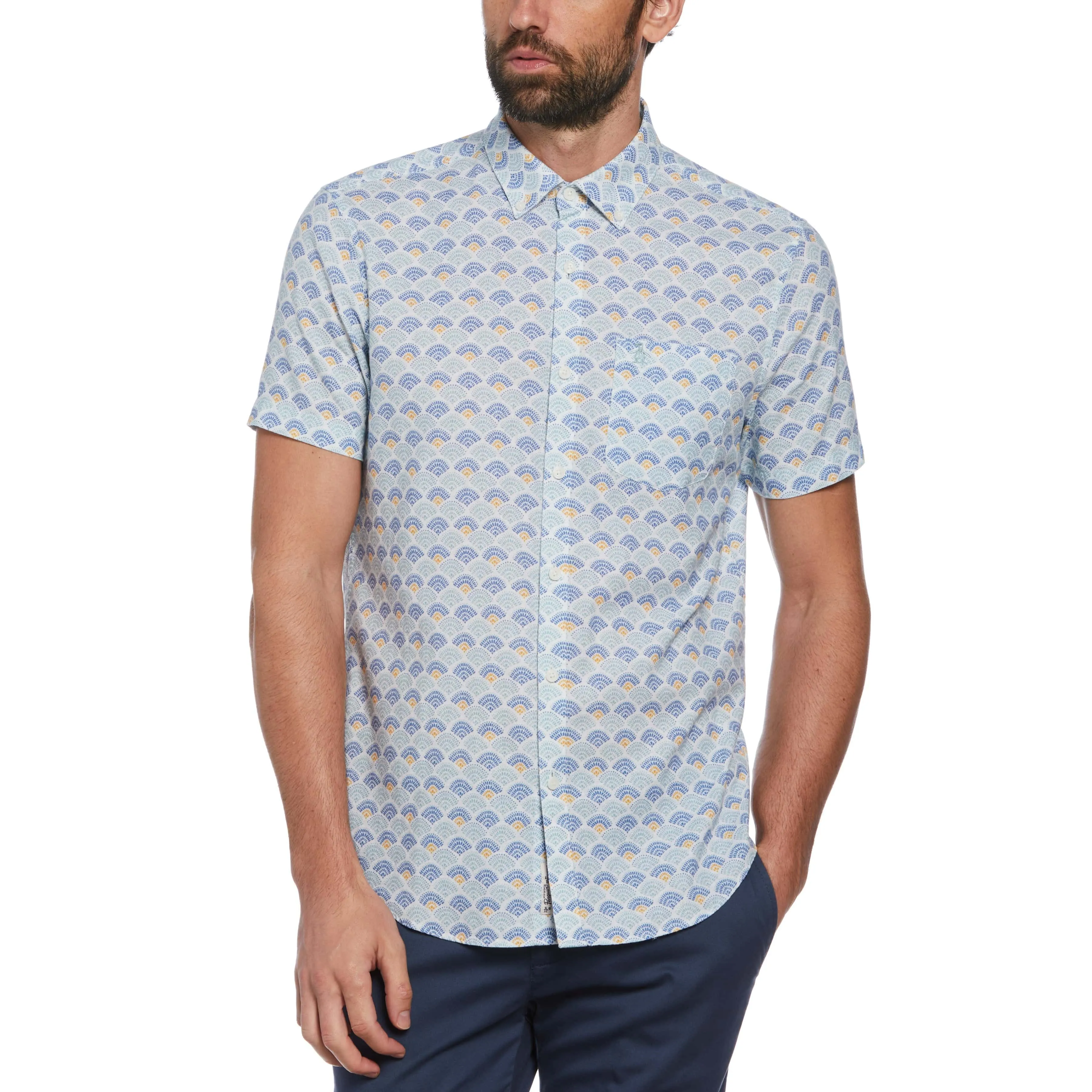 Linen Cotton Tile Wave Print Shirt sold by Original Penguin