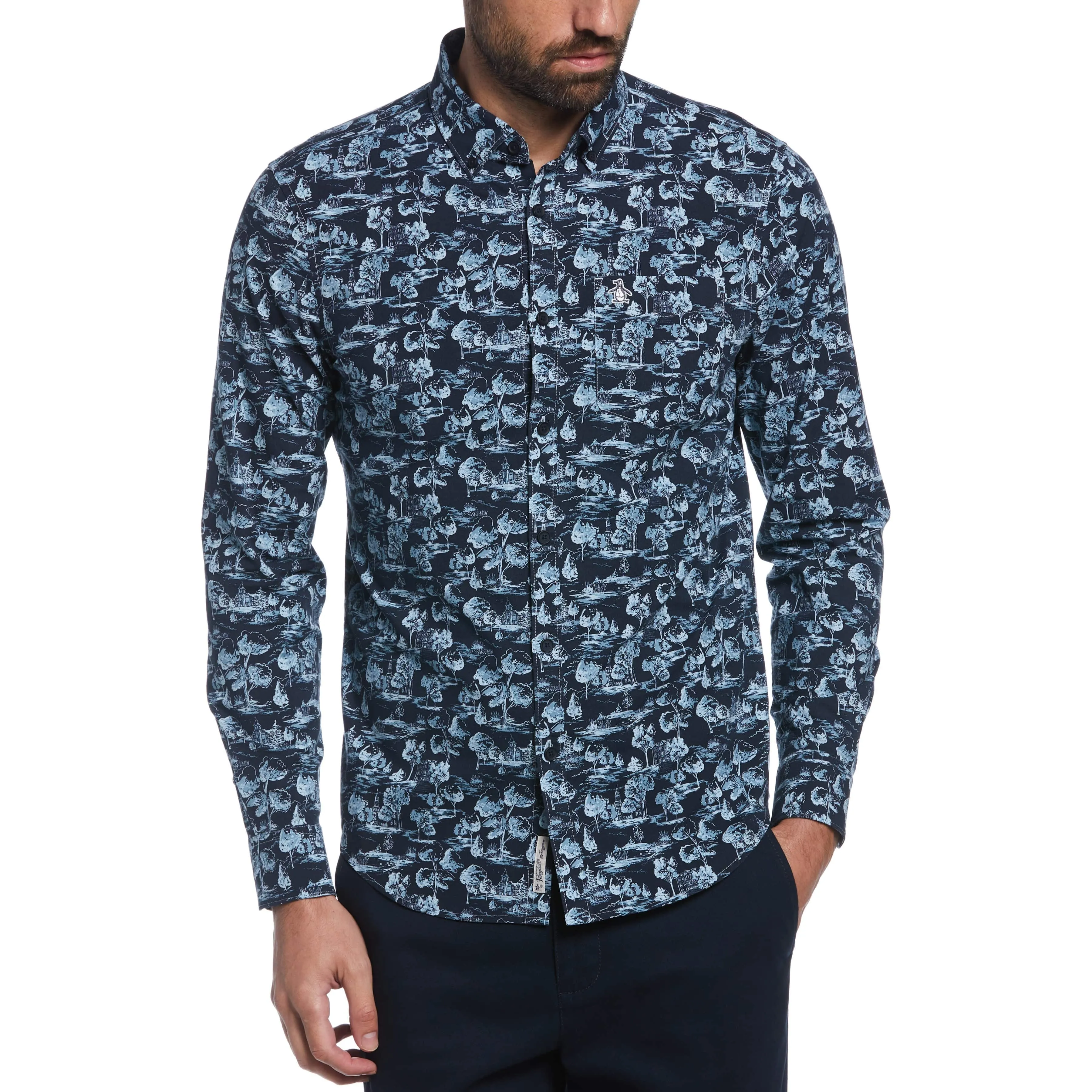EcoVero™ Scenic Print Stretch Shirt sold by Original Penguin