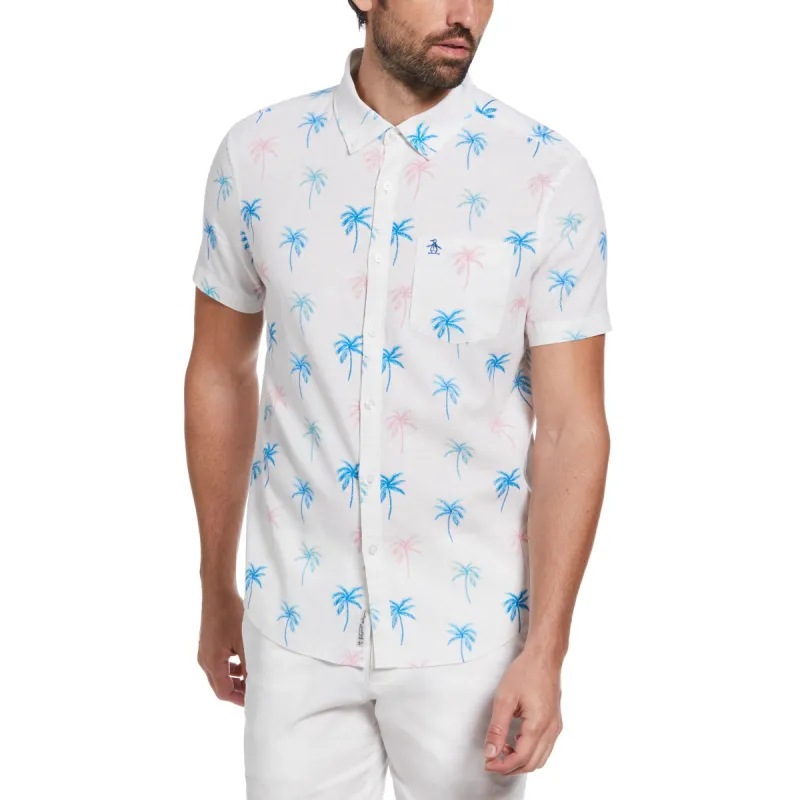 Palm Tree Print Linen Blend Shirt sold by Original Penguin