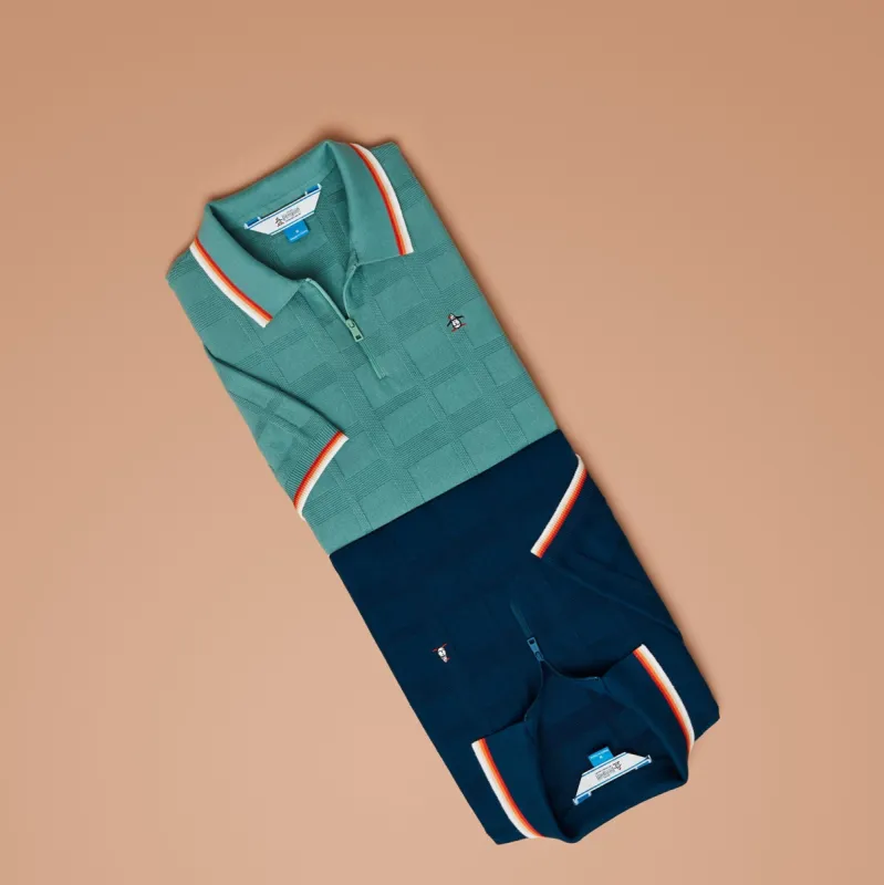 Quarter Zip Tonal Check Jacquard Sweater Polo sold by Original Penguin