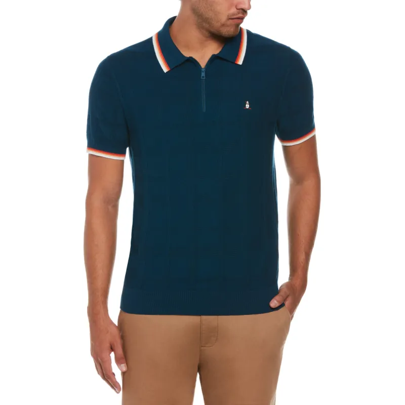 Quarter Zip Tonal Check Jacquard Sweater Polo sold by Original Penguin