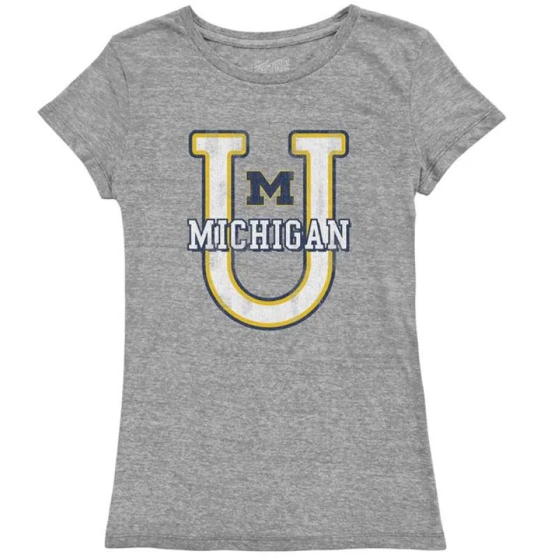 Michigan Wolverines U Women's Tri-blend crew tee sold by Original Retro Brand