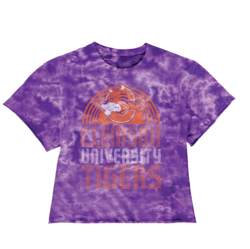 Clemson Tiger 100% Cotton Tie Dye Crop Tee sold by Original Retro Brand