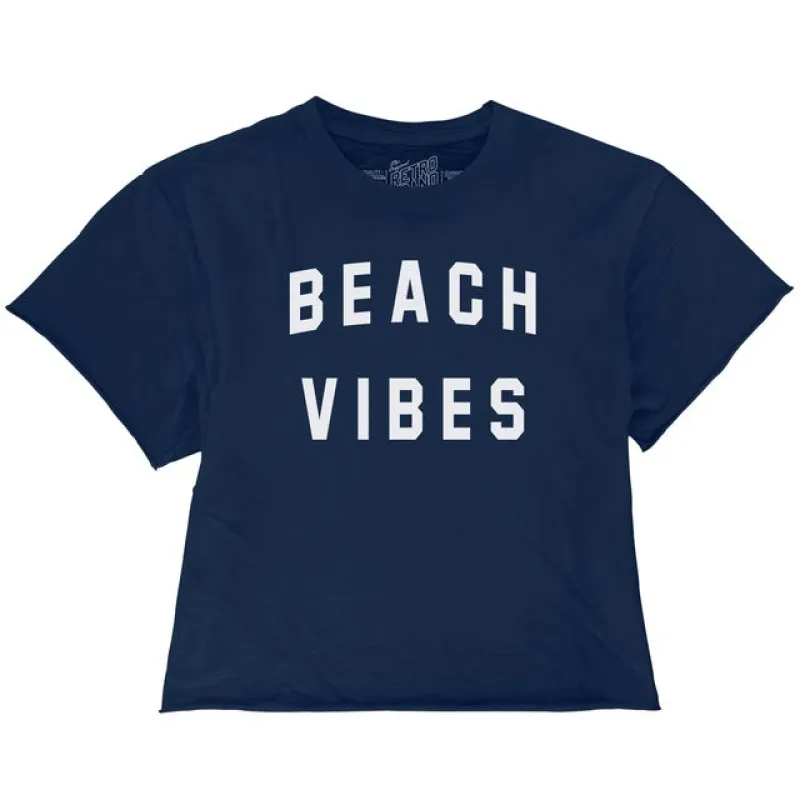 Beach Vibes Women's 100% Cotton Crop Slub Tee sold by Original Retro Brand
