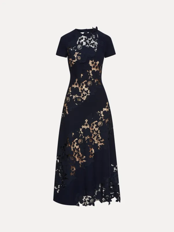Mixed Botanical Guipure Inset Midi Dress sold by Oscar de la Renta